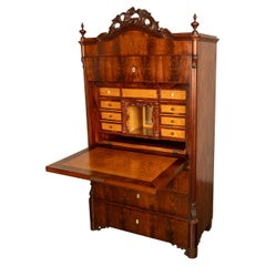 Antique Austrian Mahogany Maple Inlaid Biedermeier Secretary Chest Cabinet 1850