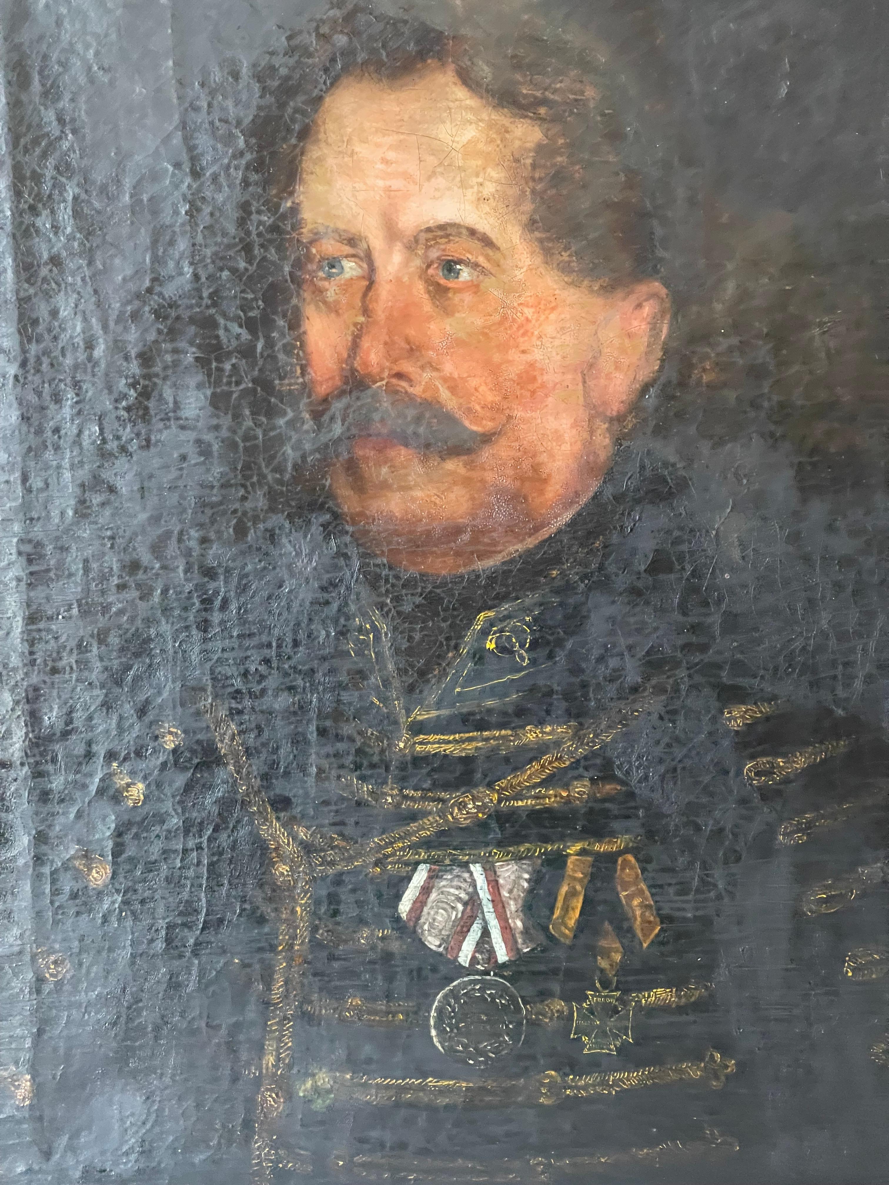Antiguo Retrato Militar Austriaco Enmarcado Secesión de Viena en venta