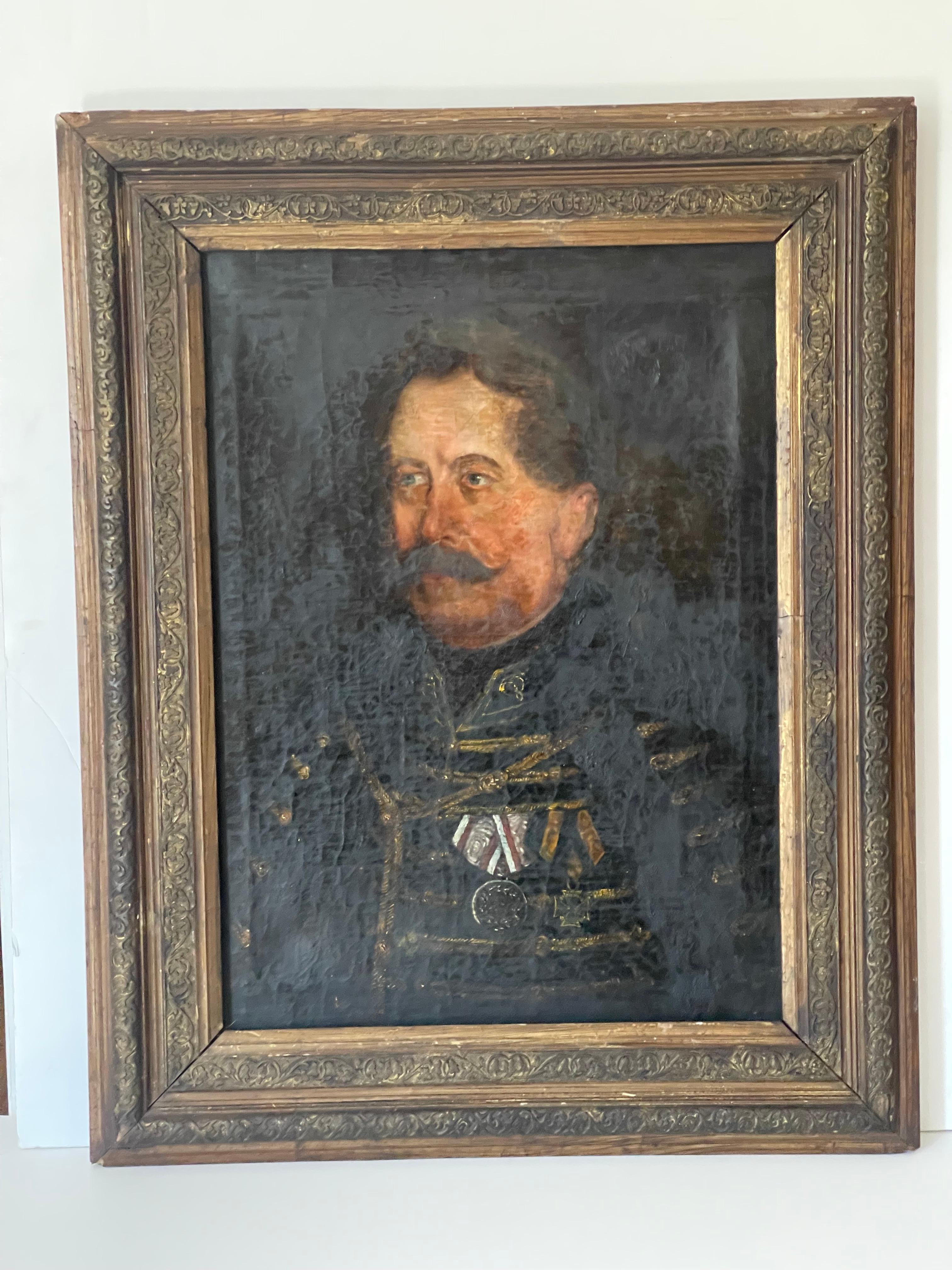 Antiguo Retrato Militar Austriaco Enmarcado Austríaco en venta