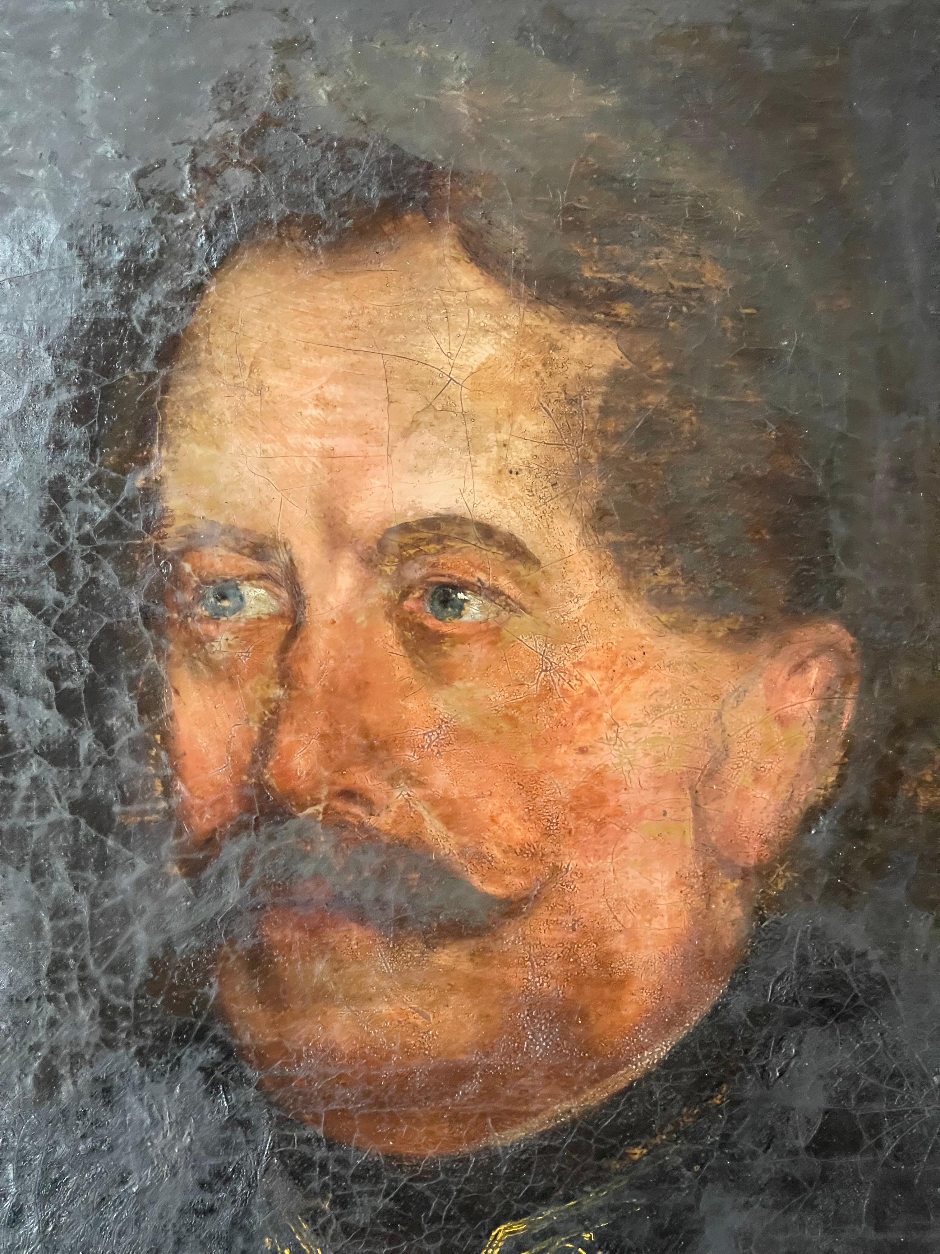 Antiguo Retrato Militar Austriaco Enmarcado Lienzo en venta