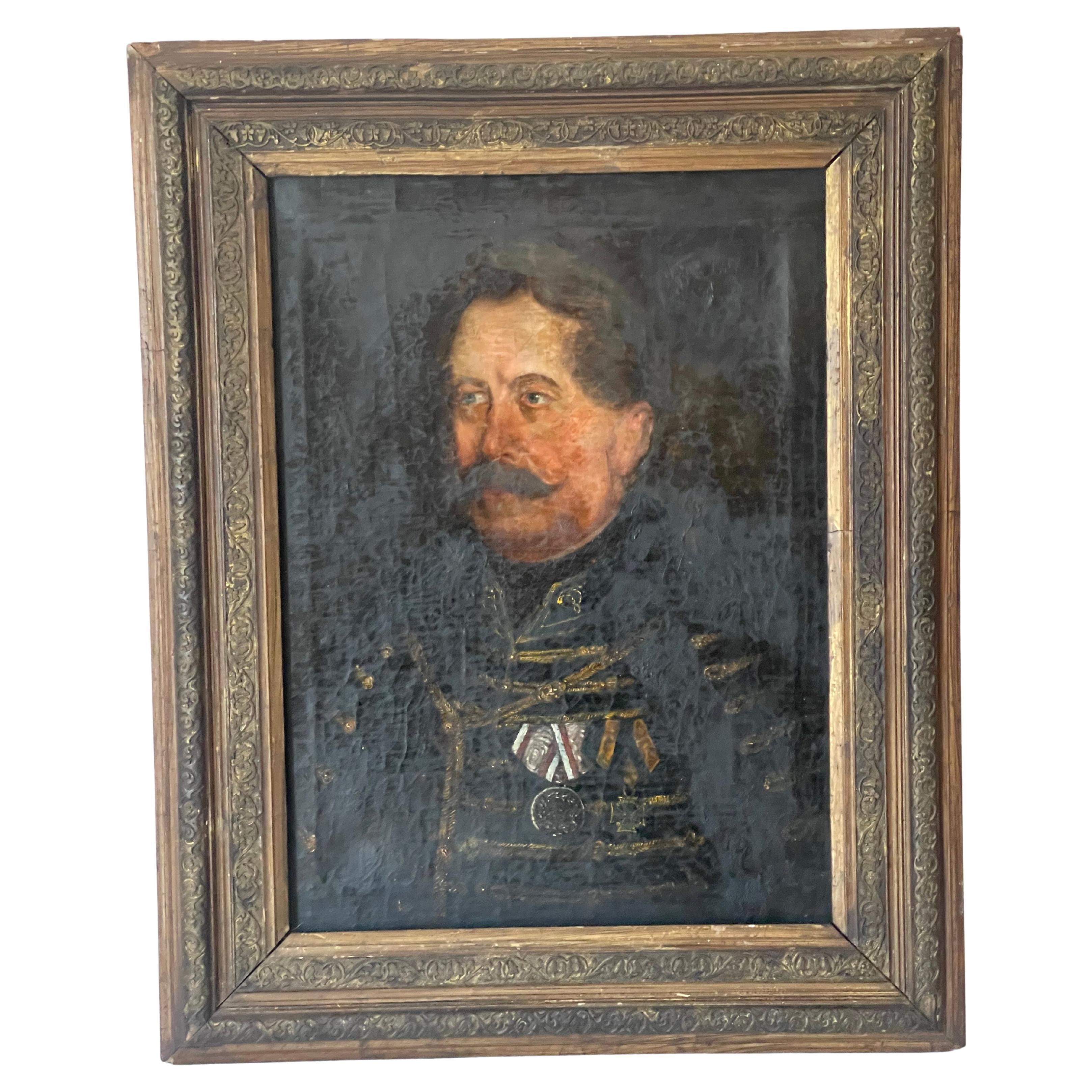 Antiguo Retrato Militar Austriaco Enmarcado