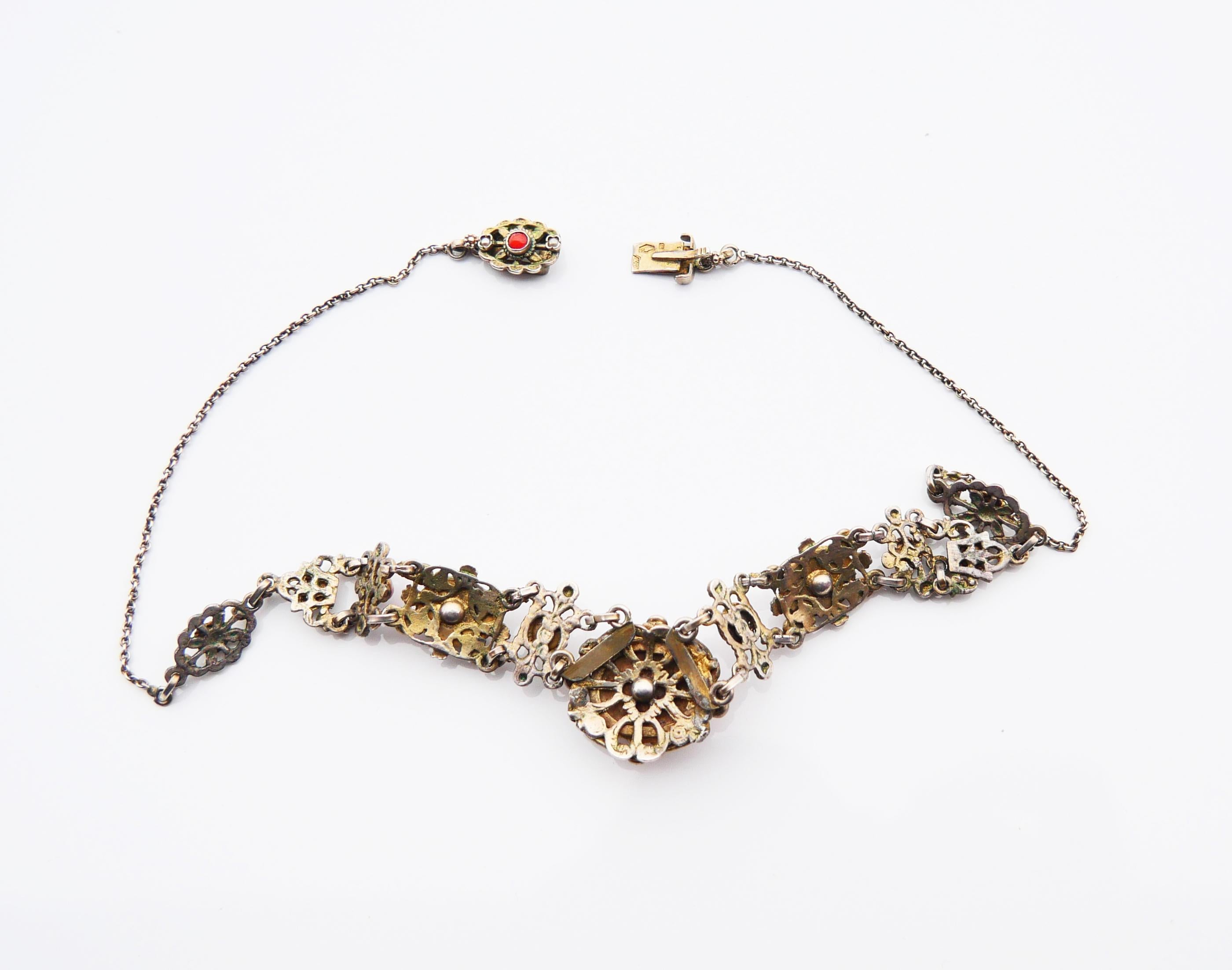 Antique Austrian Neckalce natural Red Coral Seed Pearls Gilt Silver / 27.7gr For Sale 6
