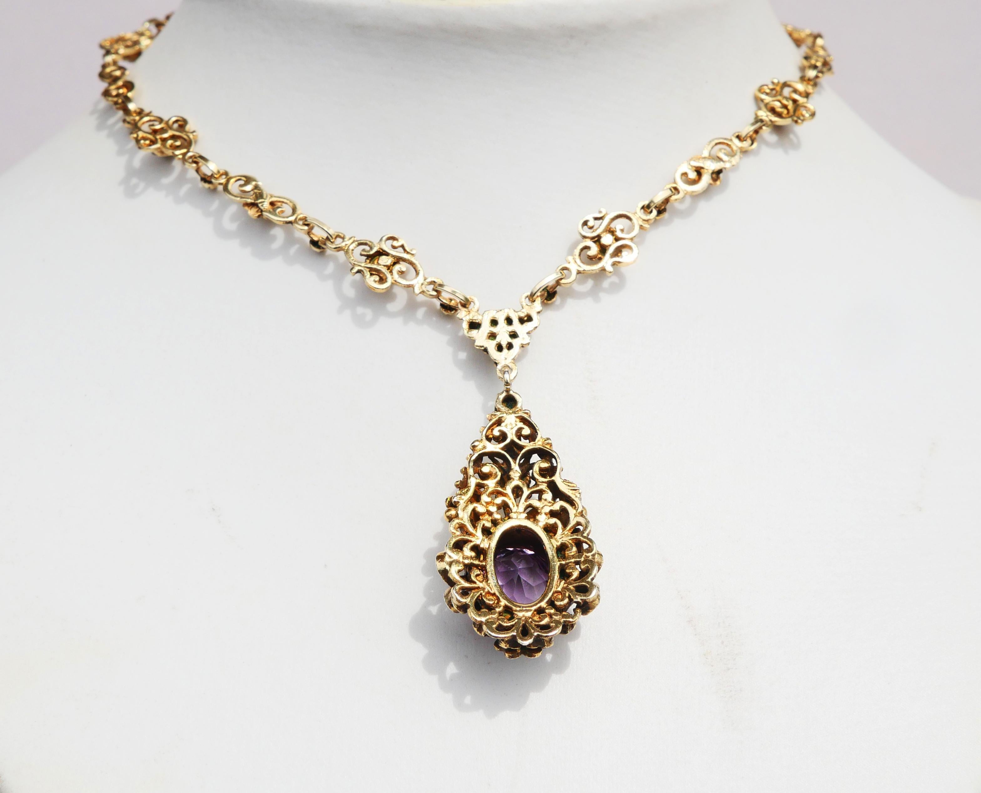 Women's Antique Austrian Necklace Amethyst Pearls Gilt Silver / 42cm/25gr For Sale