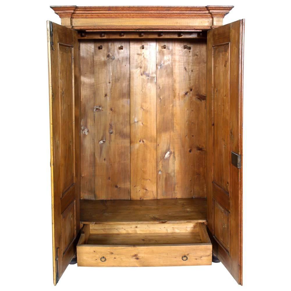 Mid-19th Century Antique Austrian Neoclassic Wardrobe Cupboard in Massive Wood Laquered Faux Wood For Sale