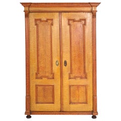 Antique Austrian Neoclassic Wardrobe Cupboard in Massive Wood Laquered Faux Wood