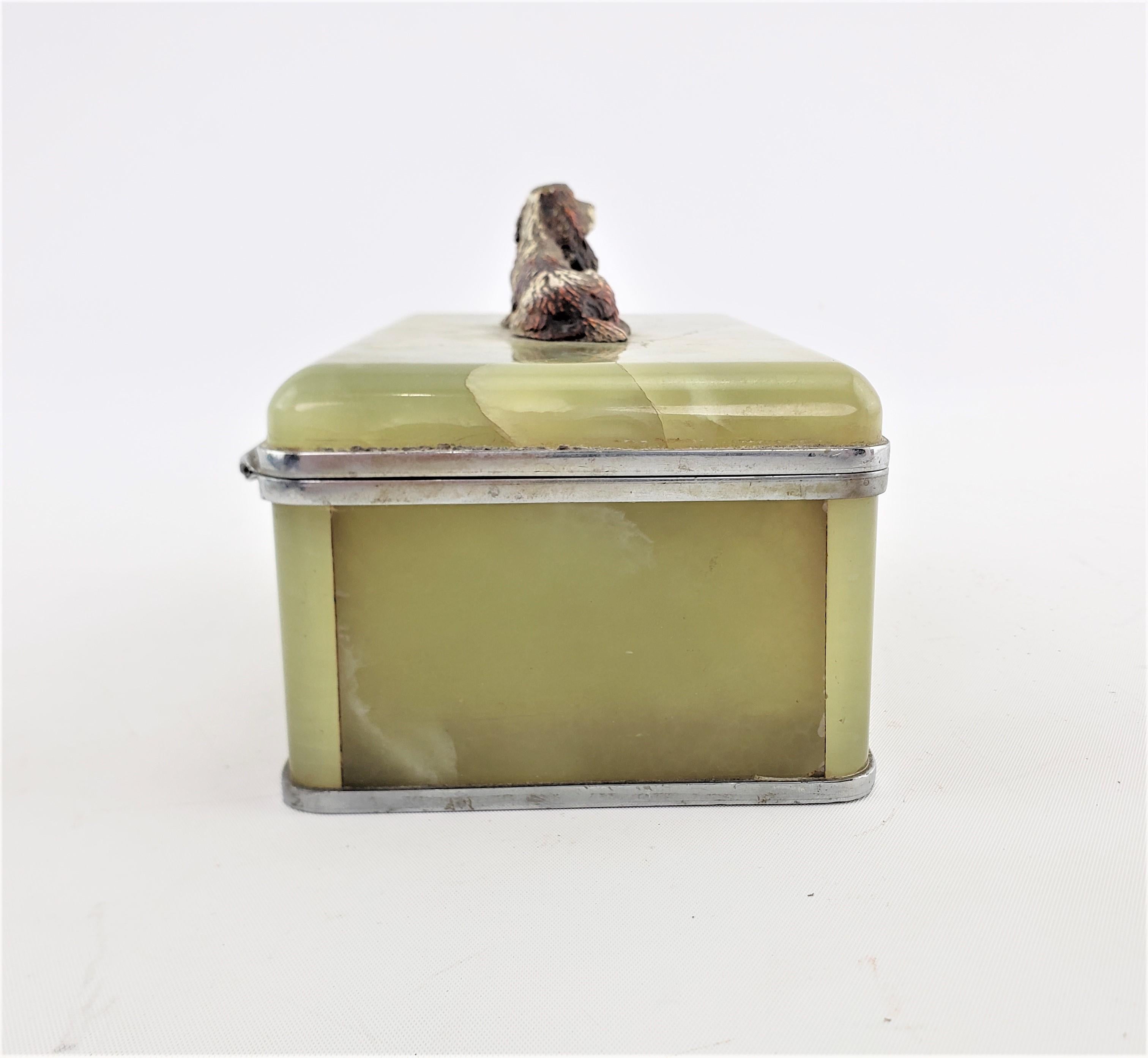 Cast Antique Austrian Onyx Jewelry Box with Figural Cold Painted Bronze Spaniel Dog For Sale