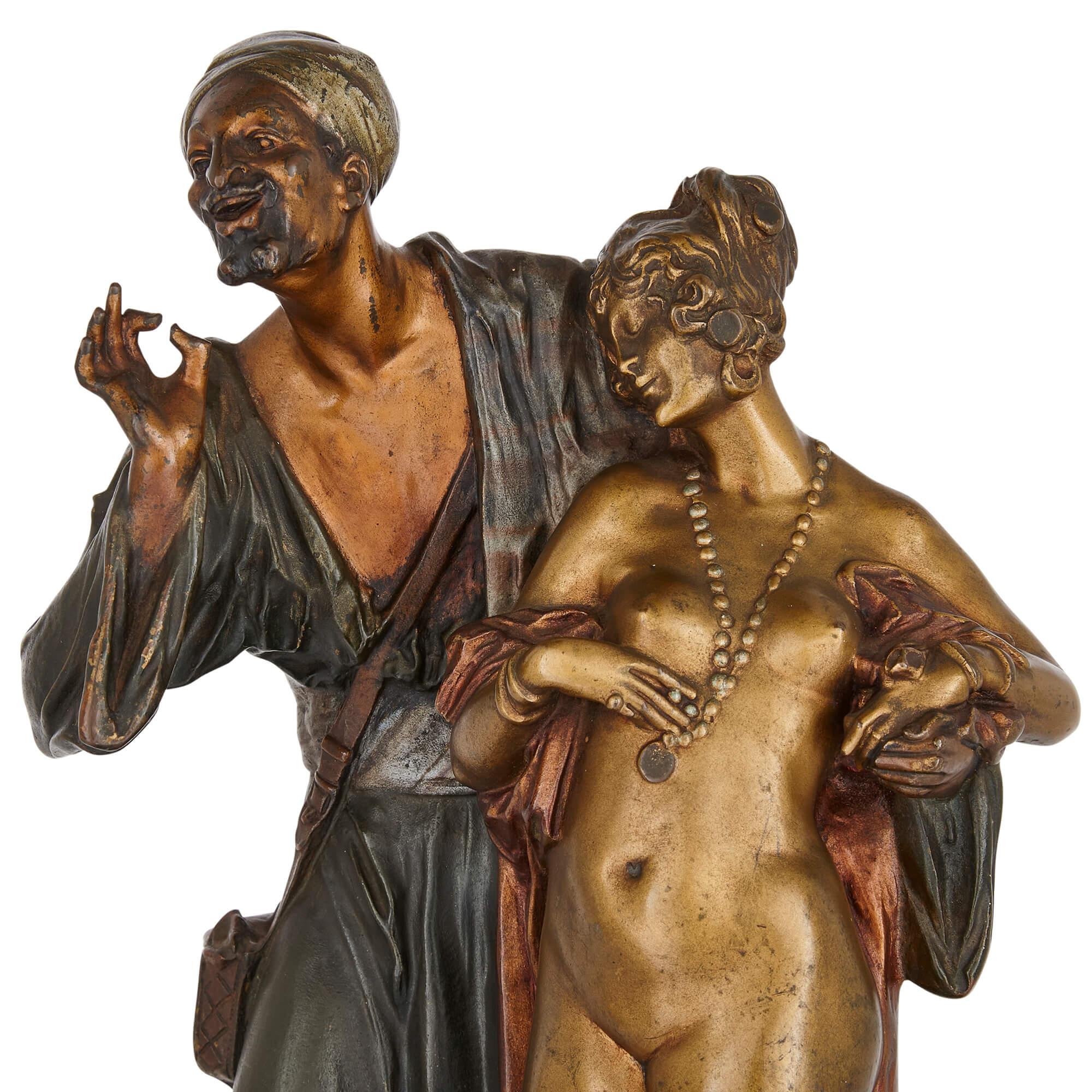 Cast Antique Austrian Orientalist Cold-Painted Bronze Sculpture For Sale