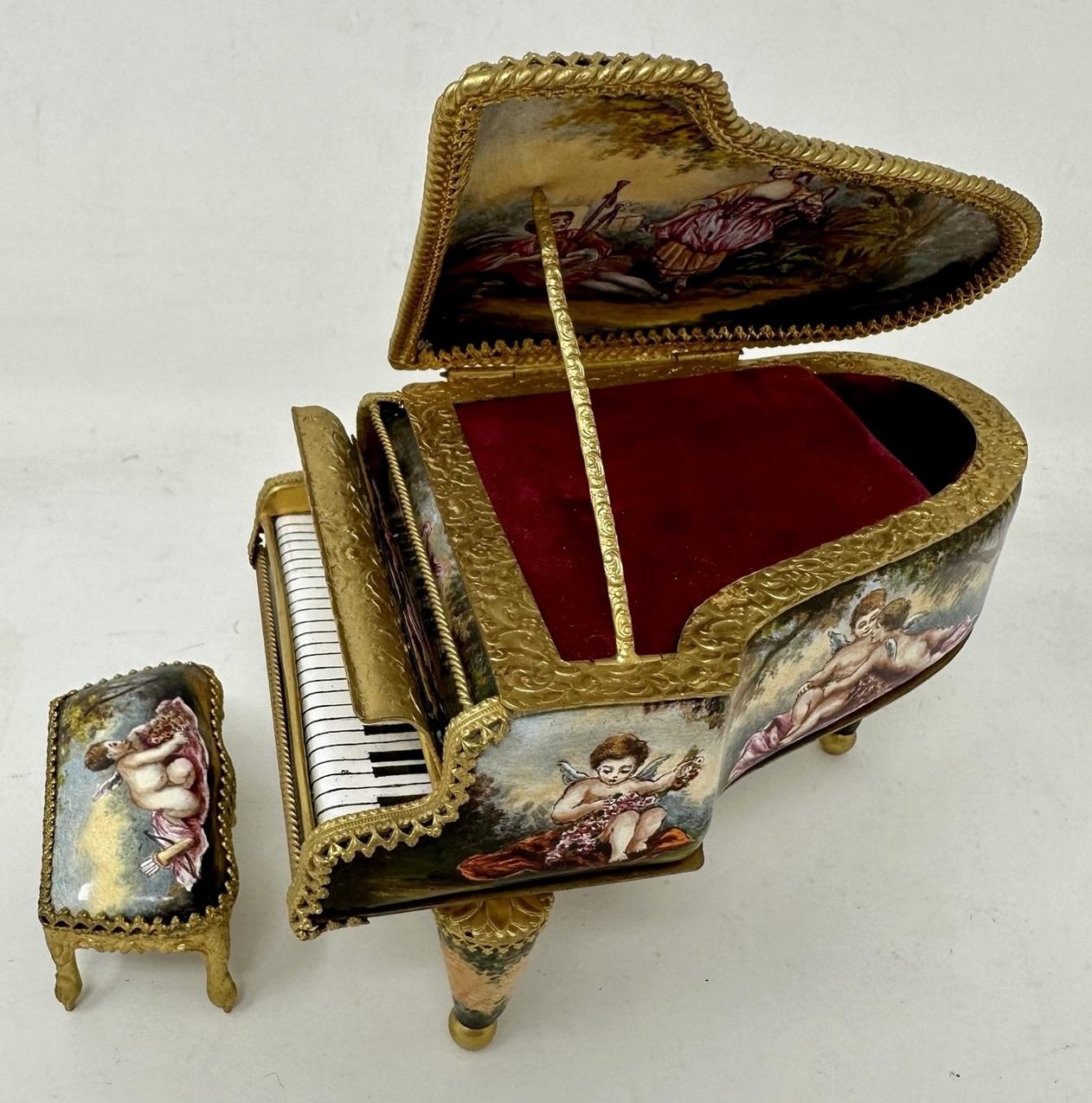 Victorian Antique Austrian Ormolu Bronze Enameled Viennese Miniature Musical Piano Casket