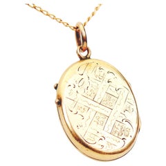 Pendentif ovale autrichien antique Médaillon d'image massif 14KOr vert / 2.3gr