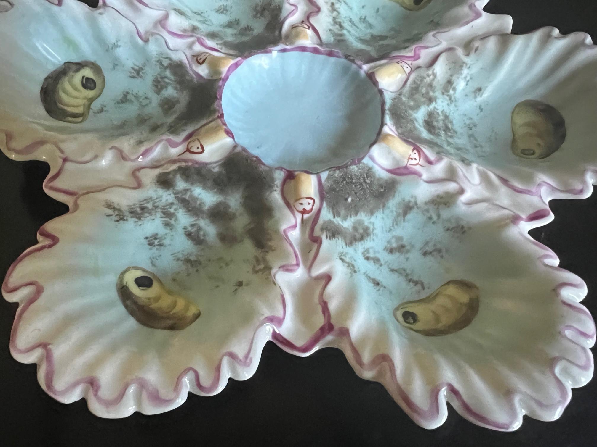 Ceramic Antique Austrian Oyster Plate by Becher & Stark, C. 1890's