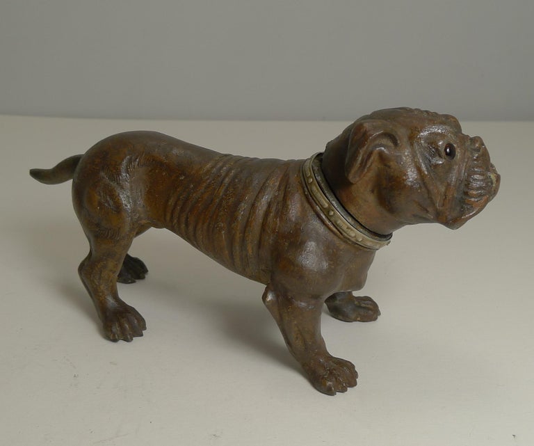 Antique Austrian Painted Metal Table Lighter, Figural, Dog