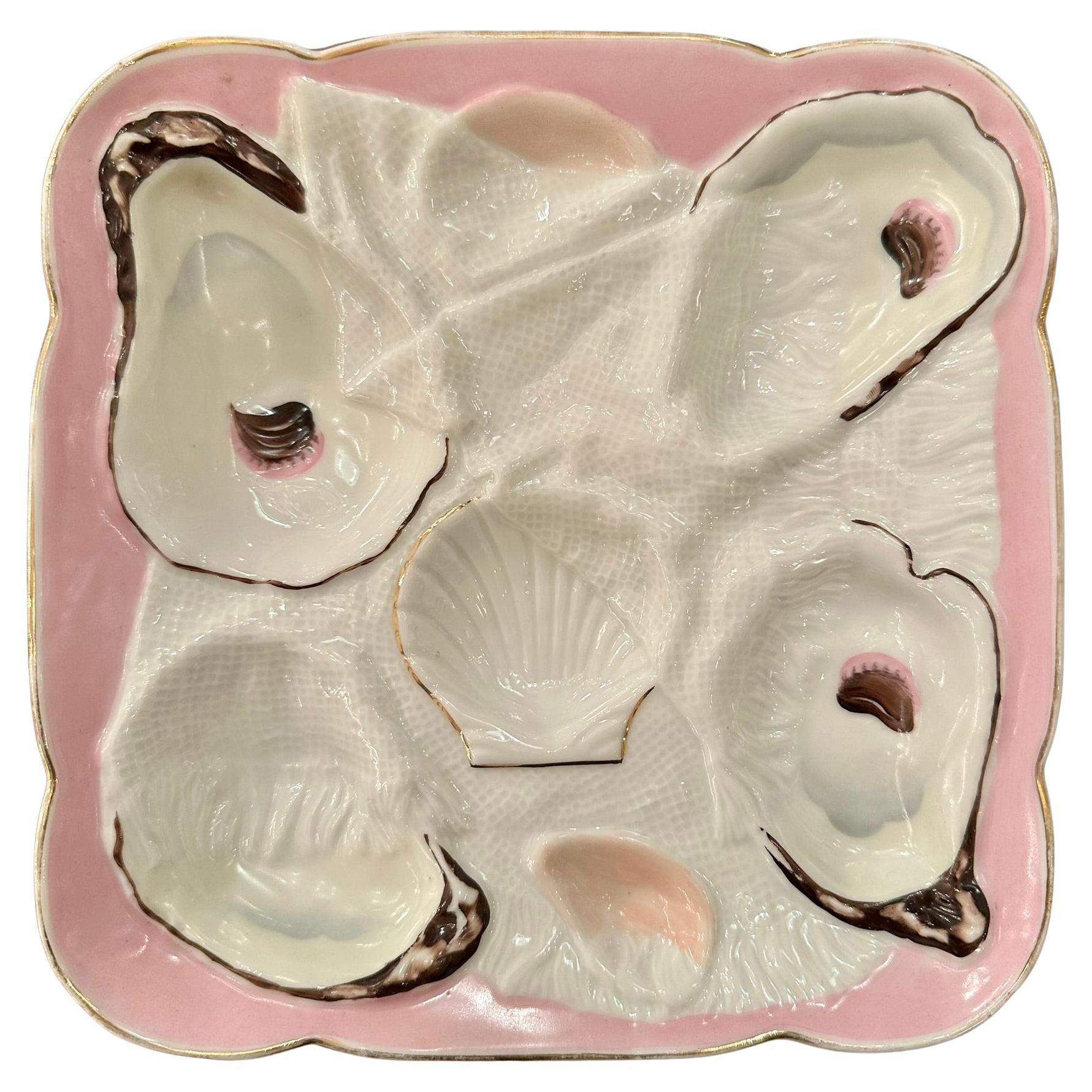 Antike österreichische Rosa & Weiß Porzellan "Serviette Fold" Austern Teller, CIRCA 1880.