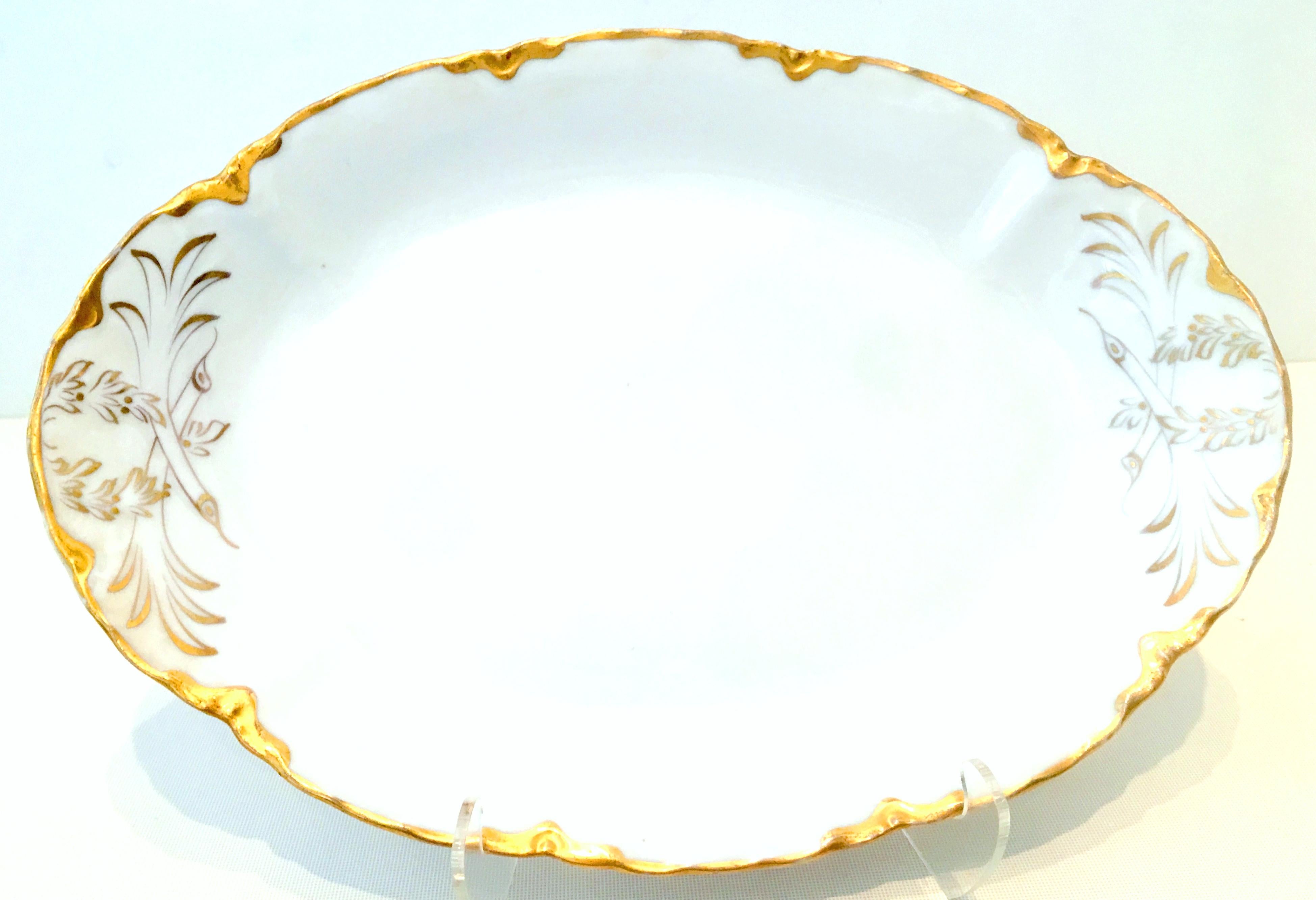 Hand-Painted Antique Austrian Porcelain & 22K Gold Lidded Tureen and Large Platter Set of Two For Sale