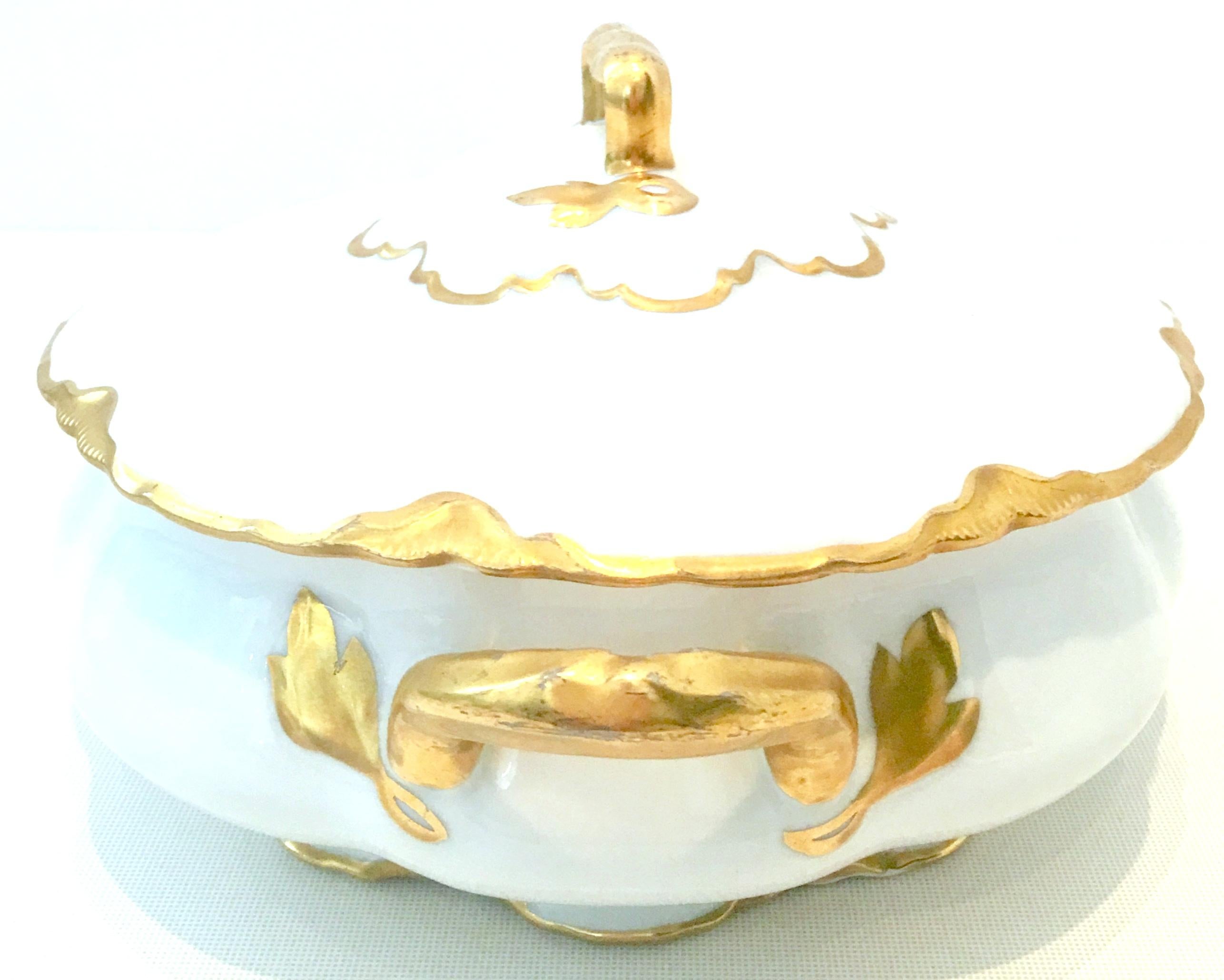 Antique Austrian Porcelain & 22K Gold Lidded Tureen and Large Platter Set of Two In Good Condition For Sale In West Palm Beach, FL