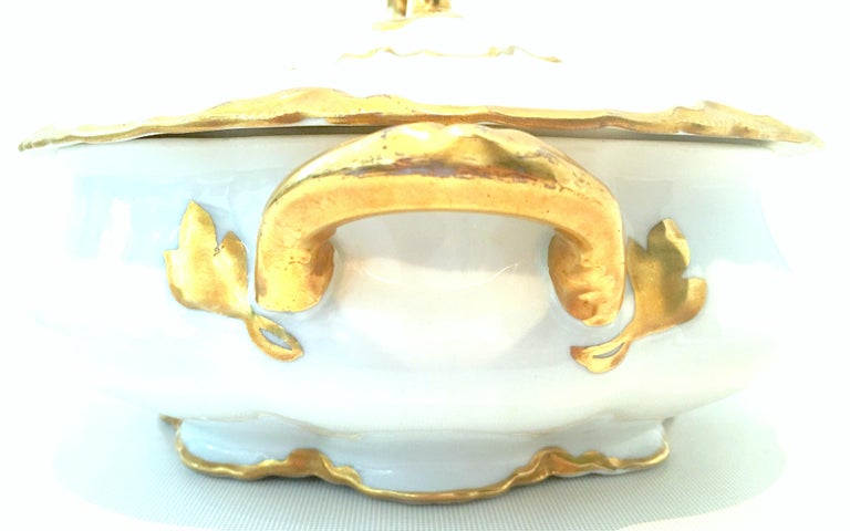 19th Century Antique Austrian Porcelain & 22K Gold Lidded Tureen and Large Platter Set of Two For Sale