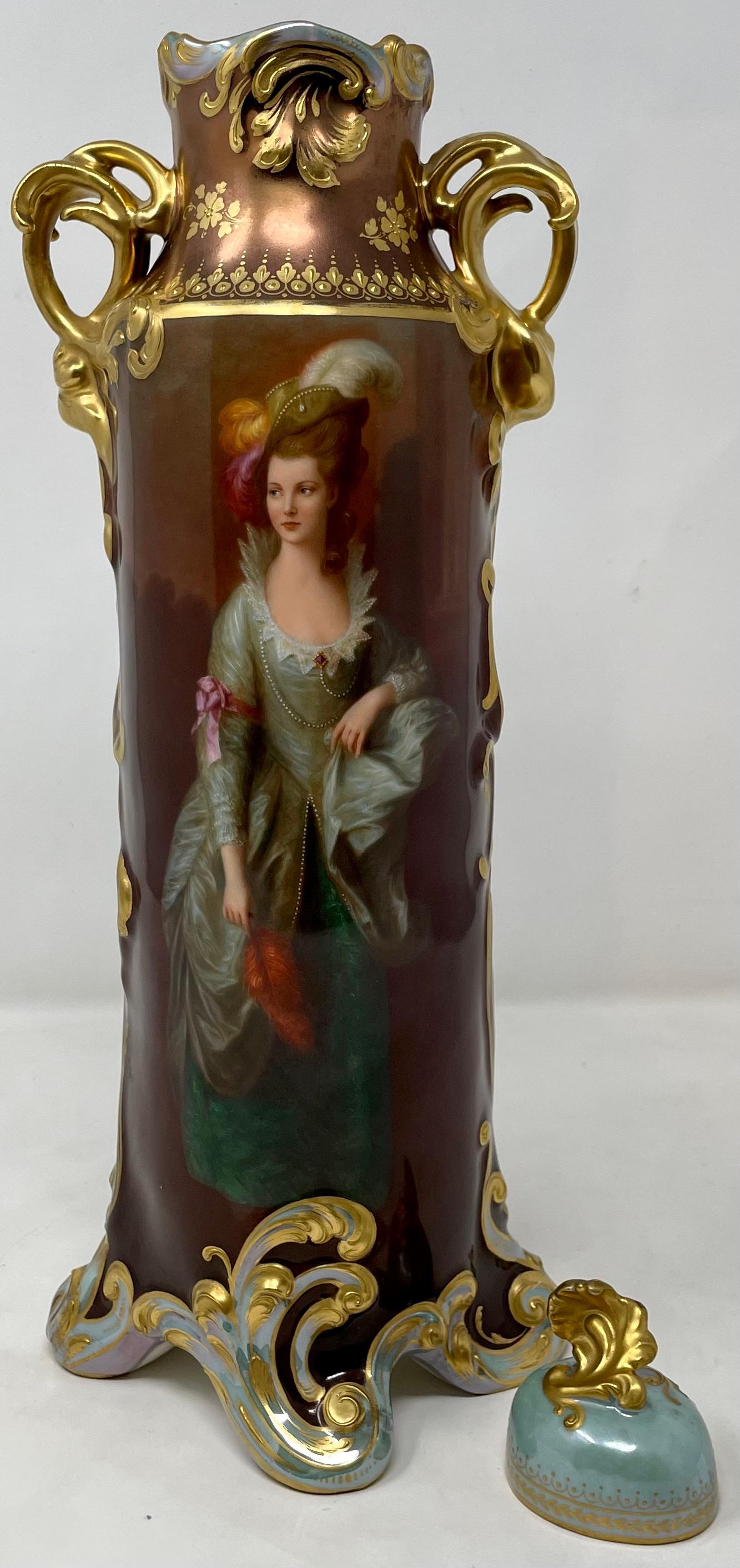 Antique Austrian Porcelain Urn & Cover with Portrait by Thomas Gainsborough For Sale 1