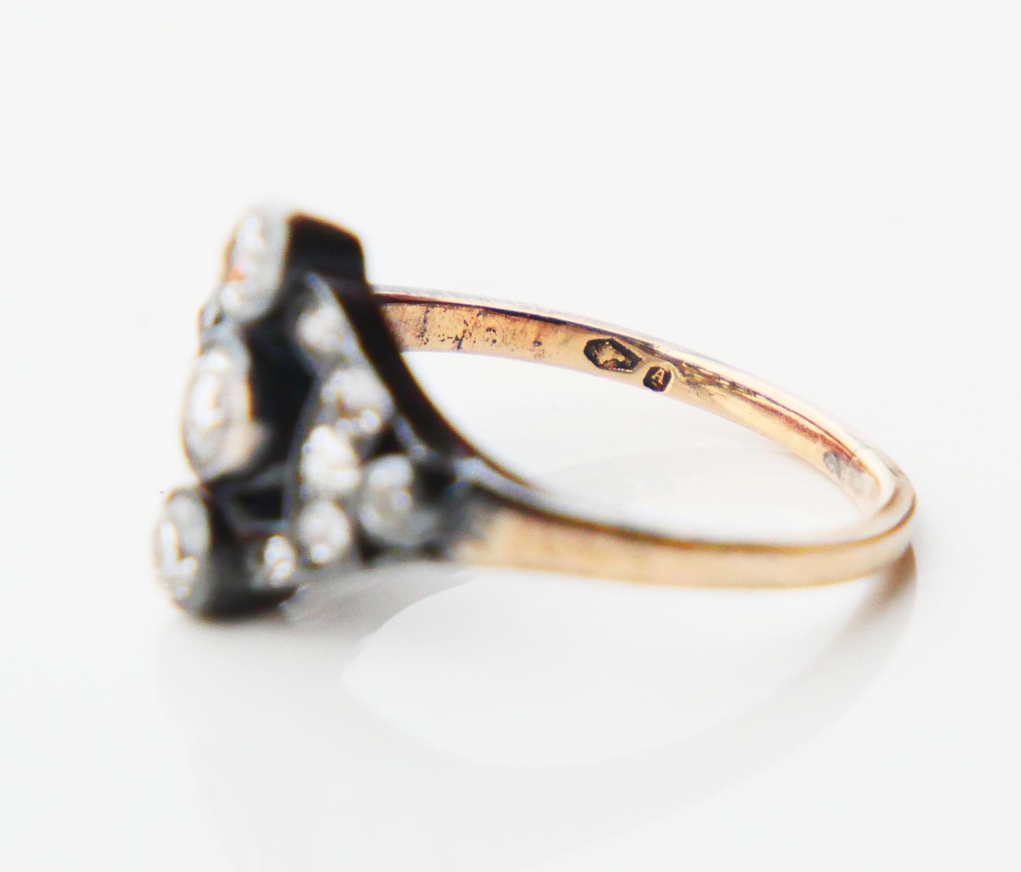Antique Austrian Ring 1 ctw. Diamonds solid 14K Rose Gold Silver Ø US 6.25/ 3 gr For Sale 6