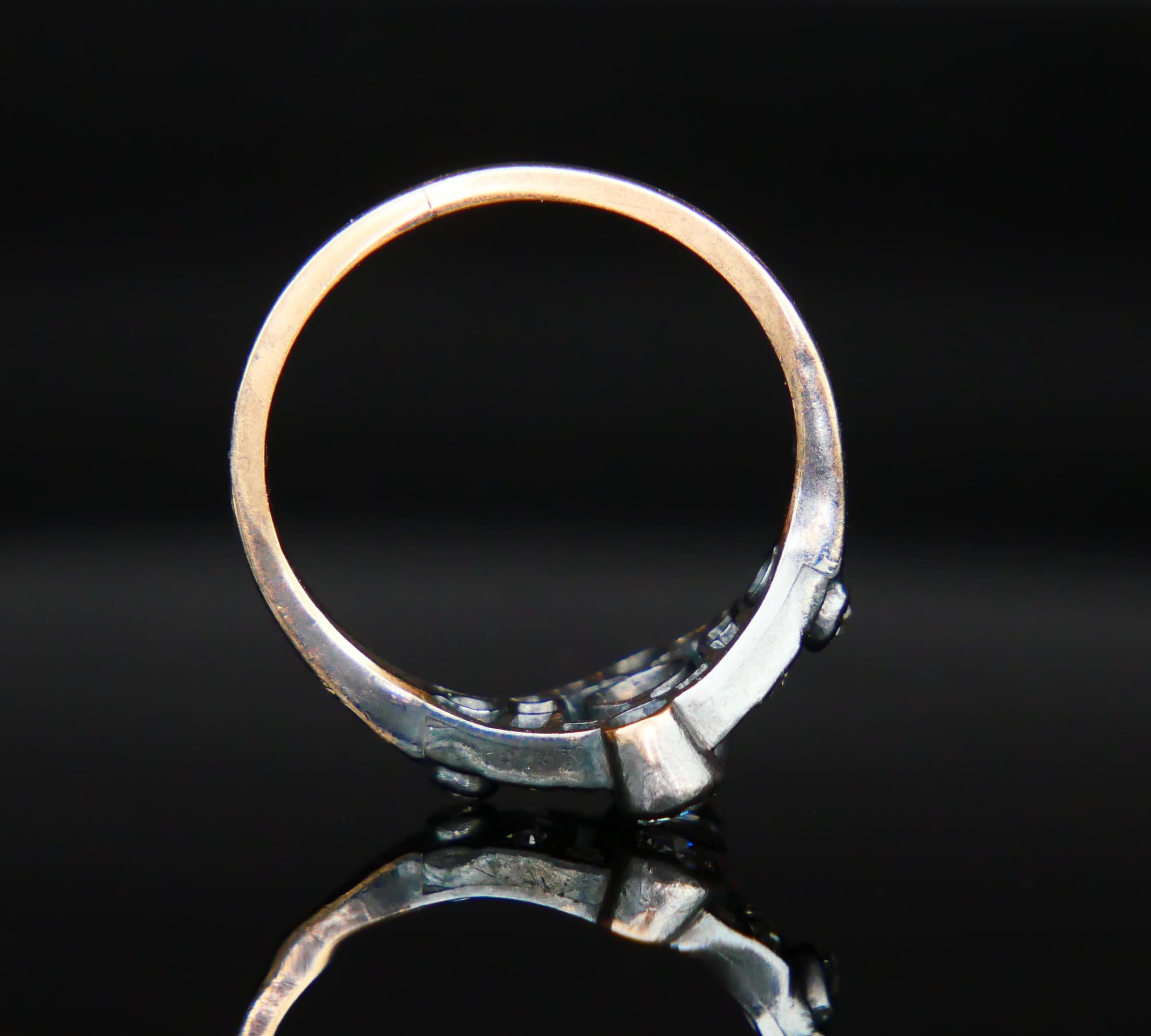 Women's Antique Austrian Ring 1 ctw. Diamonds solid 14K Rose Gold Silver Ø US 6.25/ 3 gr For Sale
