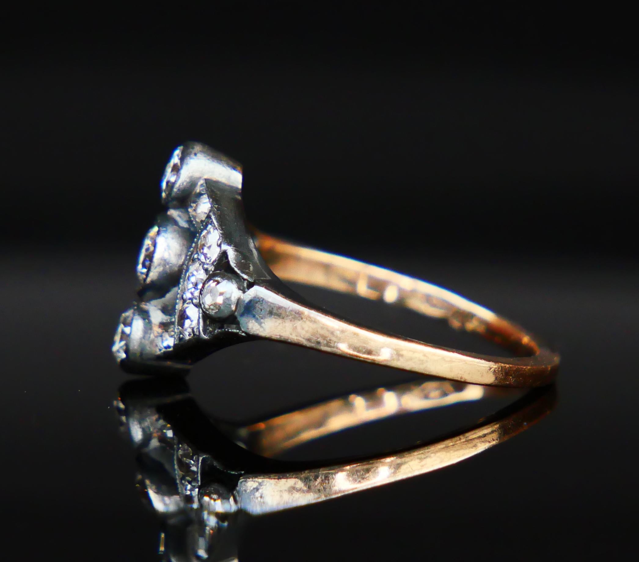 Bague autrichienne ancienne 1 carat Diamants massif 14K Rose Gold Silver Ø US 6.25/ 3 gr en vente 1