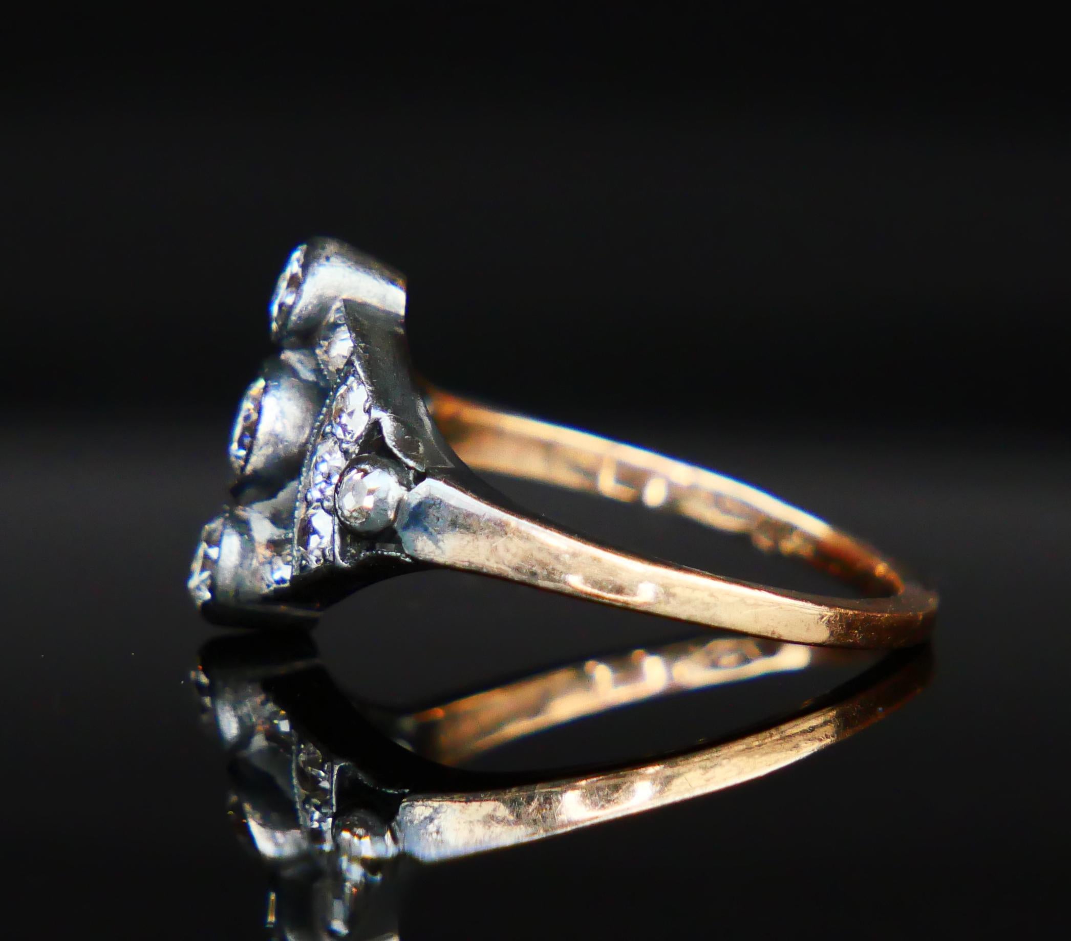 Donna Anello austriaco antico 1 ctw. Diamanti solidi in Oro Rosa 14K Argento Ø US 6.25/ 3 gr. in vendita