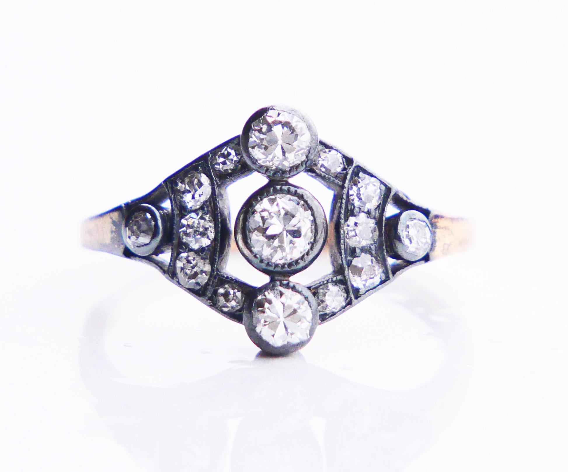 Antique Austrian Ring 1 ctw. Diamonds solid 14K Rose Gold Silver Ø US 6.25/ 3 gr For Sale 4
