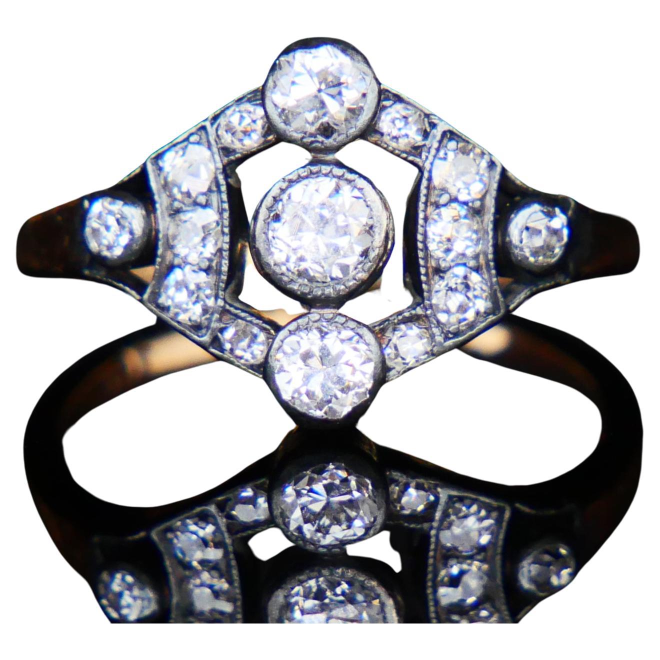 Antique Austrian Ring 1 ctw. Diamonds solid 14K Rose Gold Silver Ø US 6.25/ 3 gr For Sale