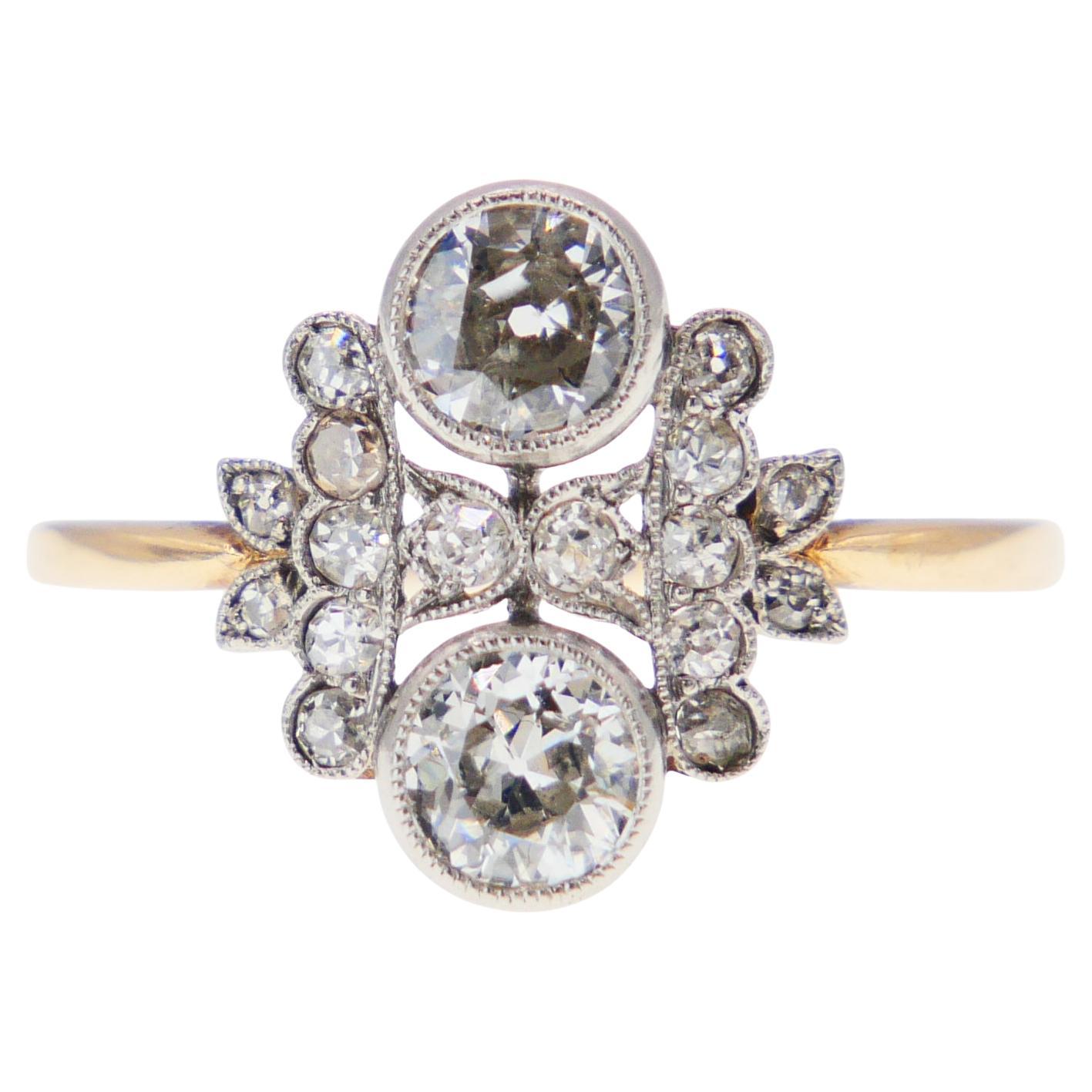 Bague autrichienne ancienne 1ctw. Diamants or massif 14K Platine ØUS 5.5/ 2.3 gr