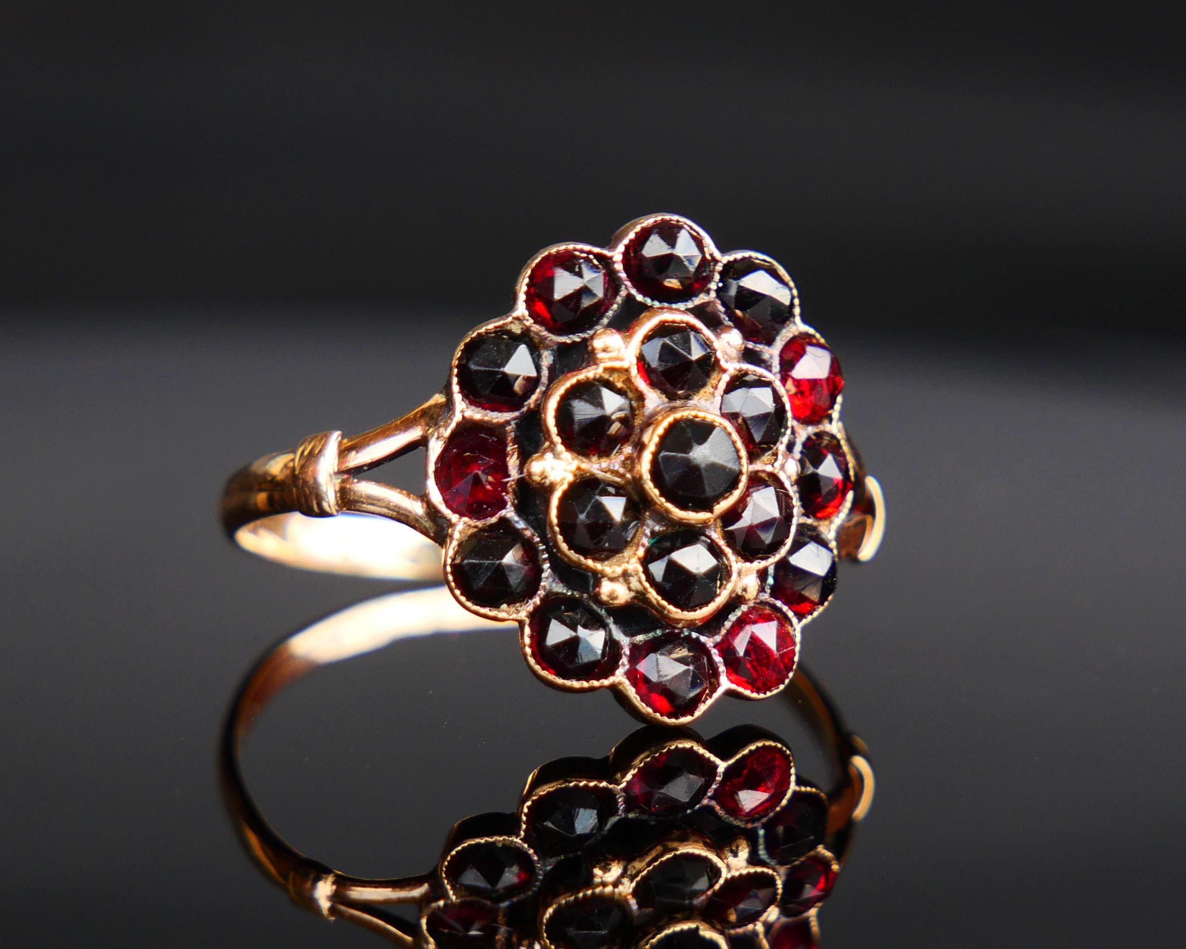 Anello austriaco antico Granato massiccio in oro rosa 14K Ø 7,5 US/ 2 gr in vendita 5