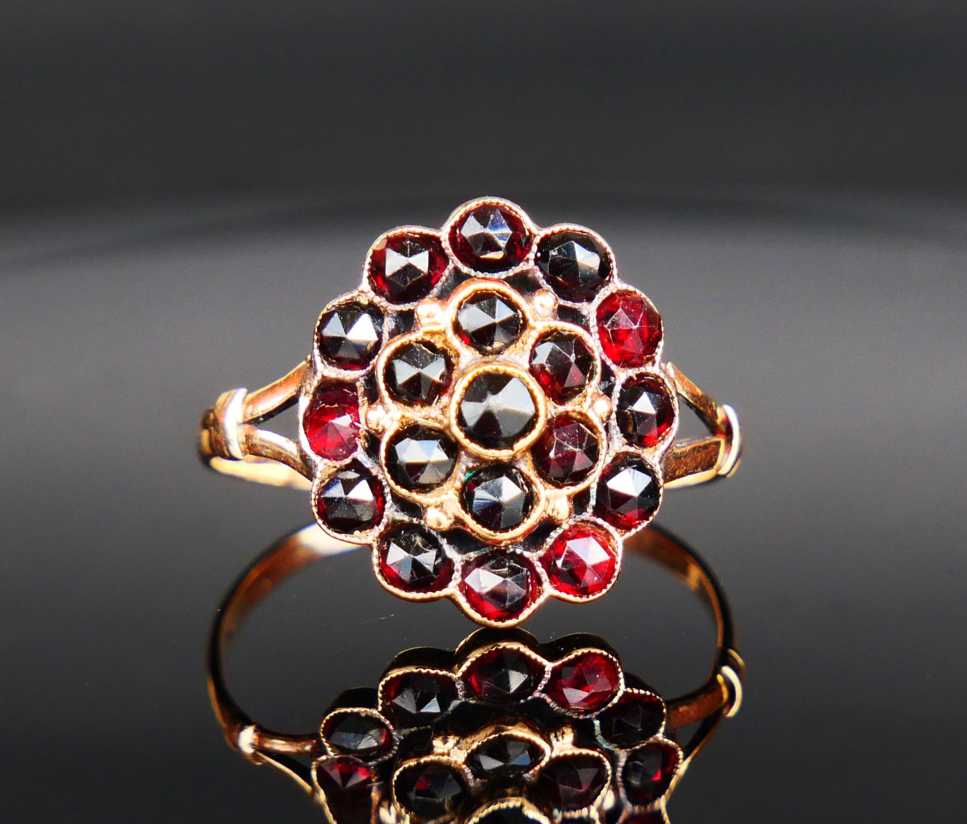 Anello austriaco antico Granato massiccio in oro rosa 14K Ø 7,5 US/ 2 gr in vendita 6