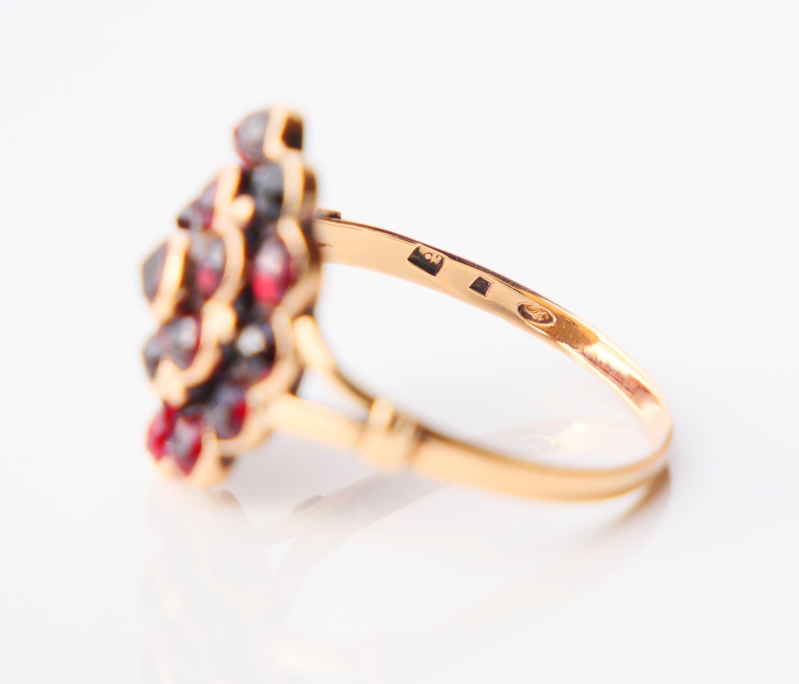 Anello austriaco antico Granato massiccio in oro rosa 14K Ø 7,5 US/ 2 gr in vendita 7