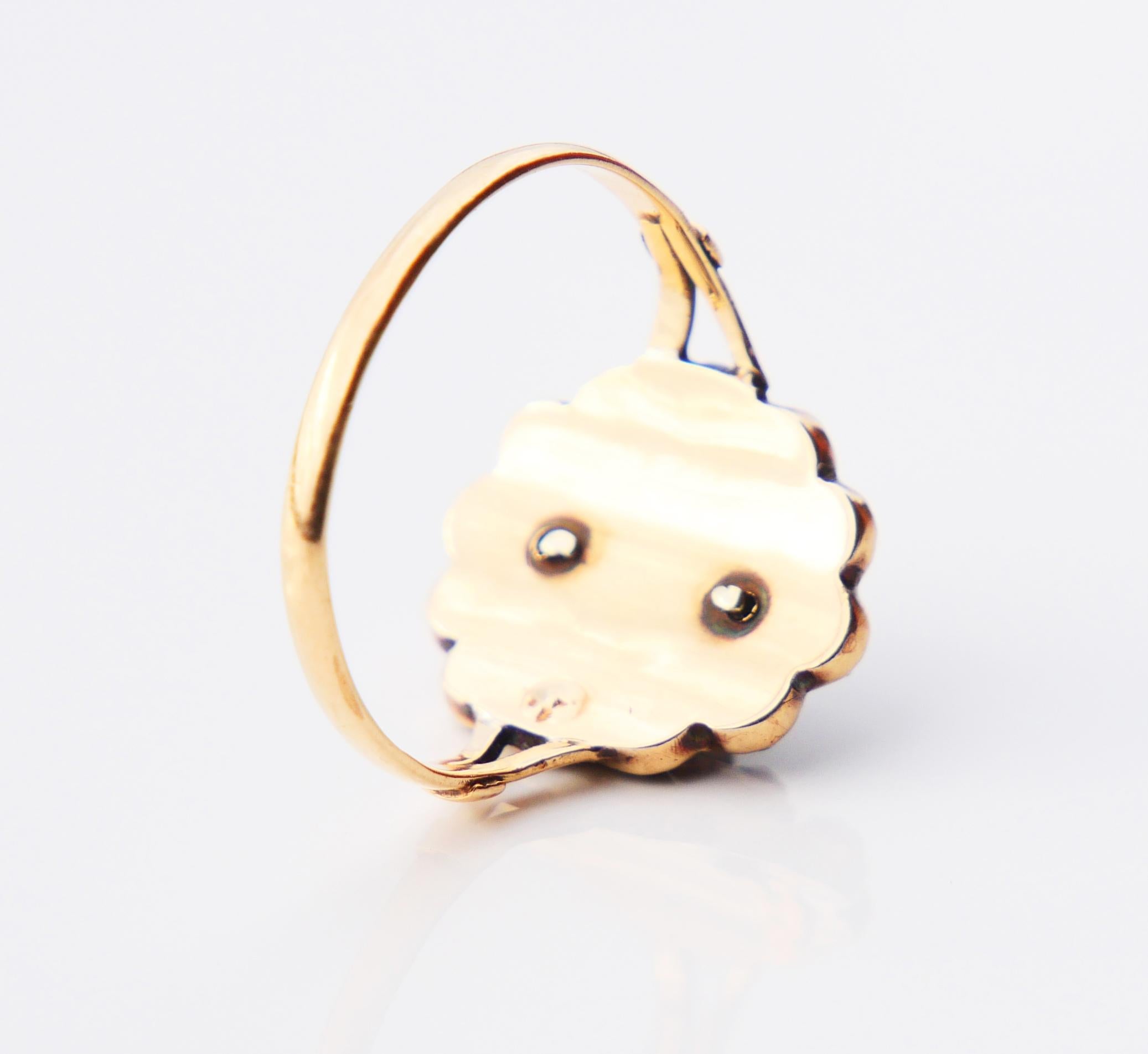 Taglio a rosa Anello austriaco antico Granato massiccio in oro rosa 14K Ø 7,5 US/ 2 gr in vendita