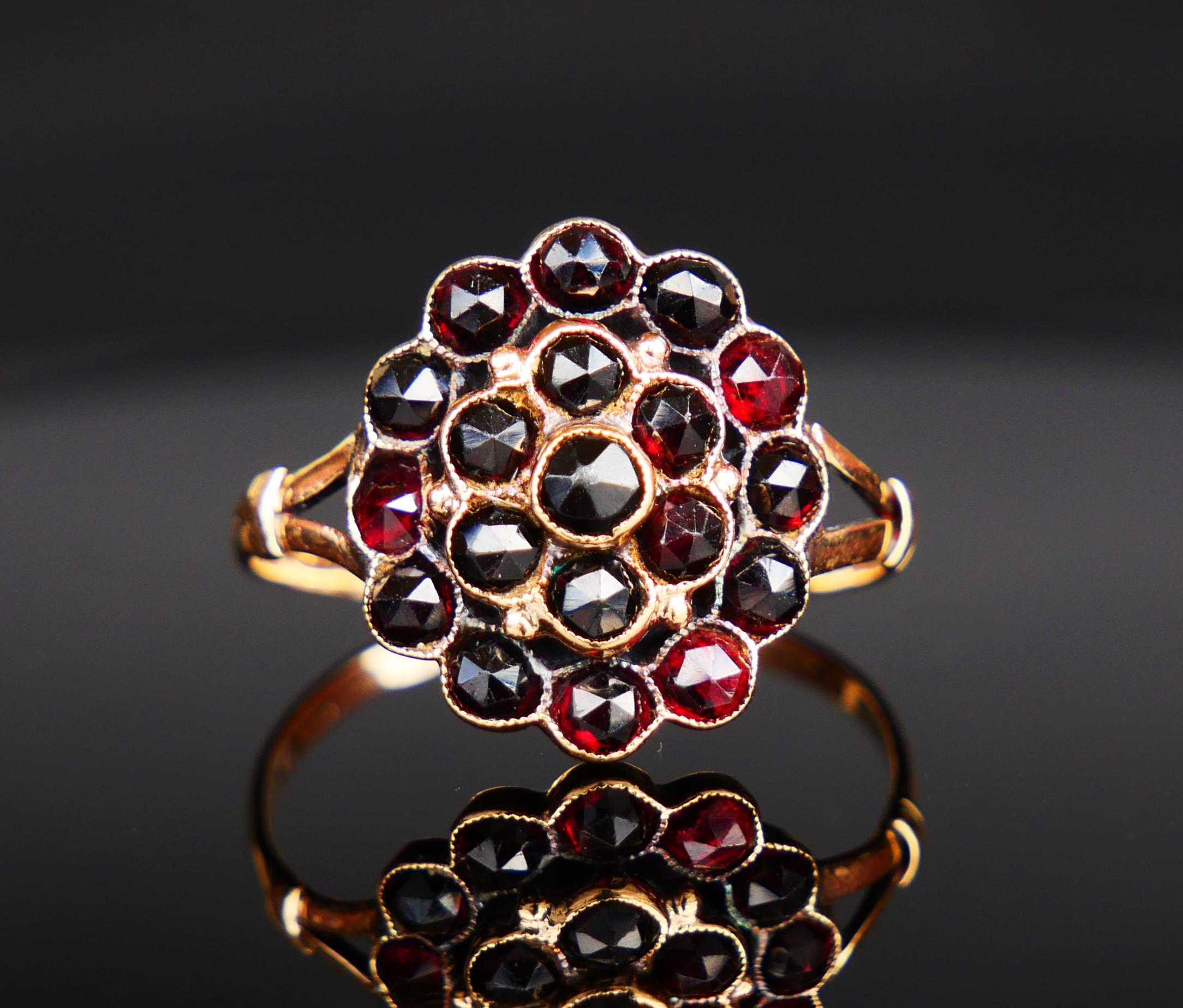 Anello austriaco antico Granato massiccio in oro rosa 14K Ø 7,5 US/ 2 gr in vendita 4