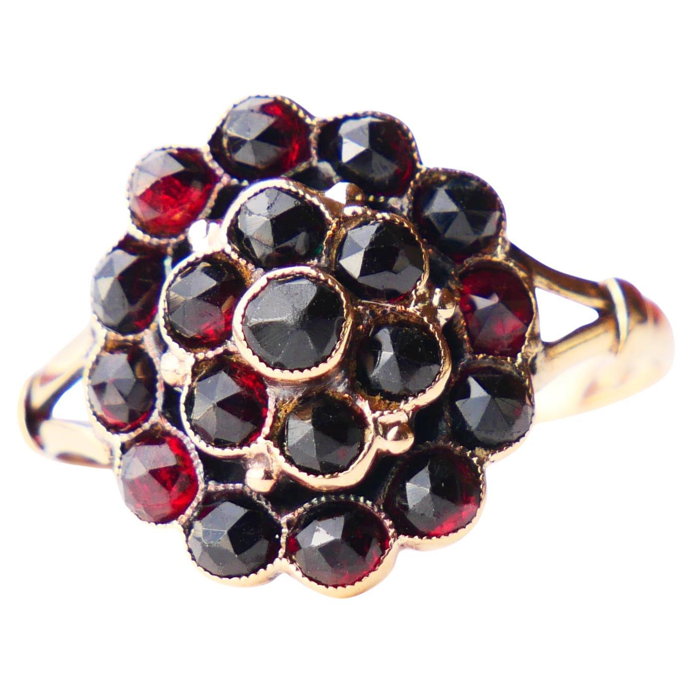 Anillo Austriaco Antiguo Granate macizo Oro Rosa 14K Ø 7,5 US/ 2 gr