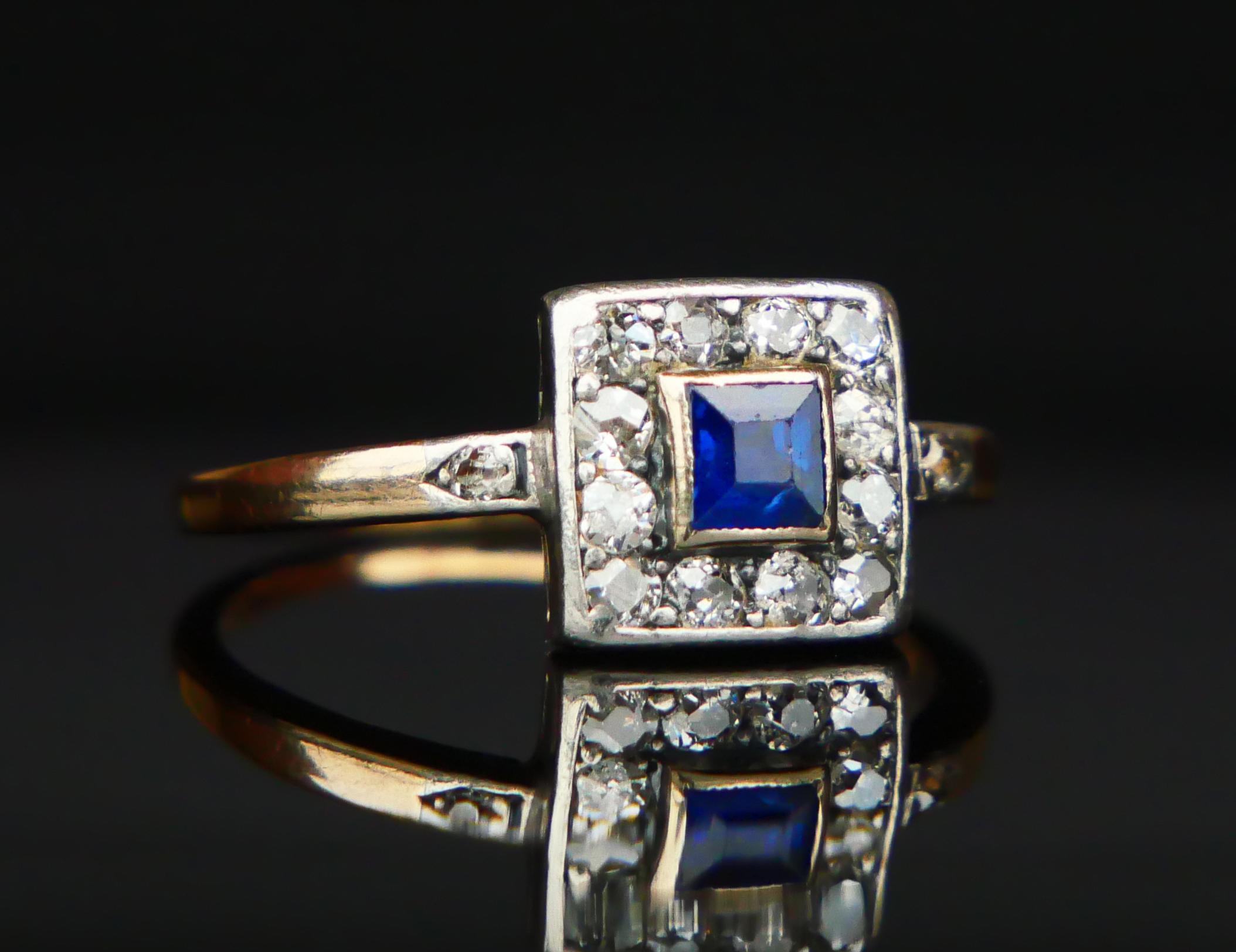 Antiker Österreichischer Ring natürlich 0.5ct Saphir 0.8ctw Diamanten 14KGoldØUS8.5/2.6gr (Art déco) im Angebot