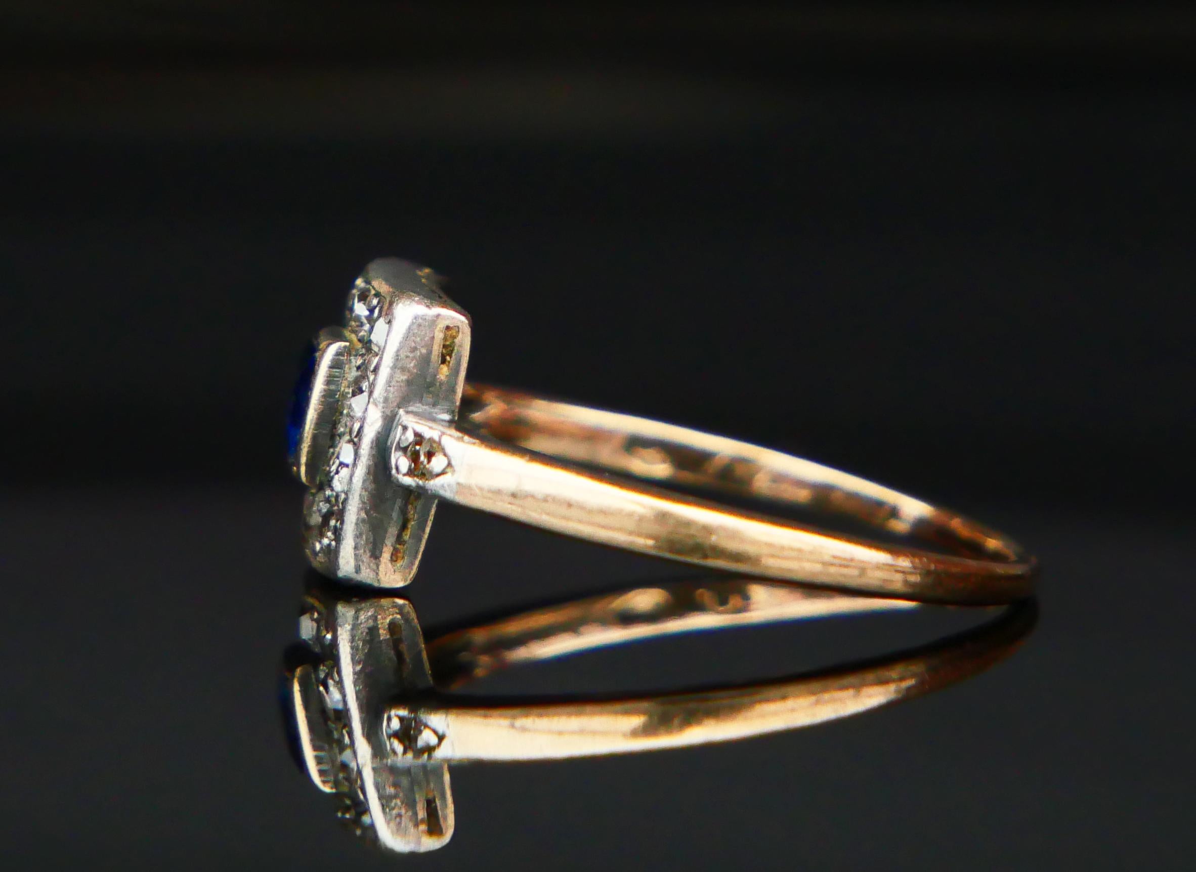 Women's Antique Austrian Ring natural 0.5ct Sapphire 0.8ctw Diamonds 14KGoldØUS8.5/2.6gr For Sale