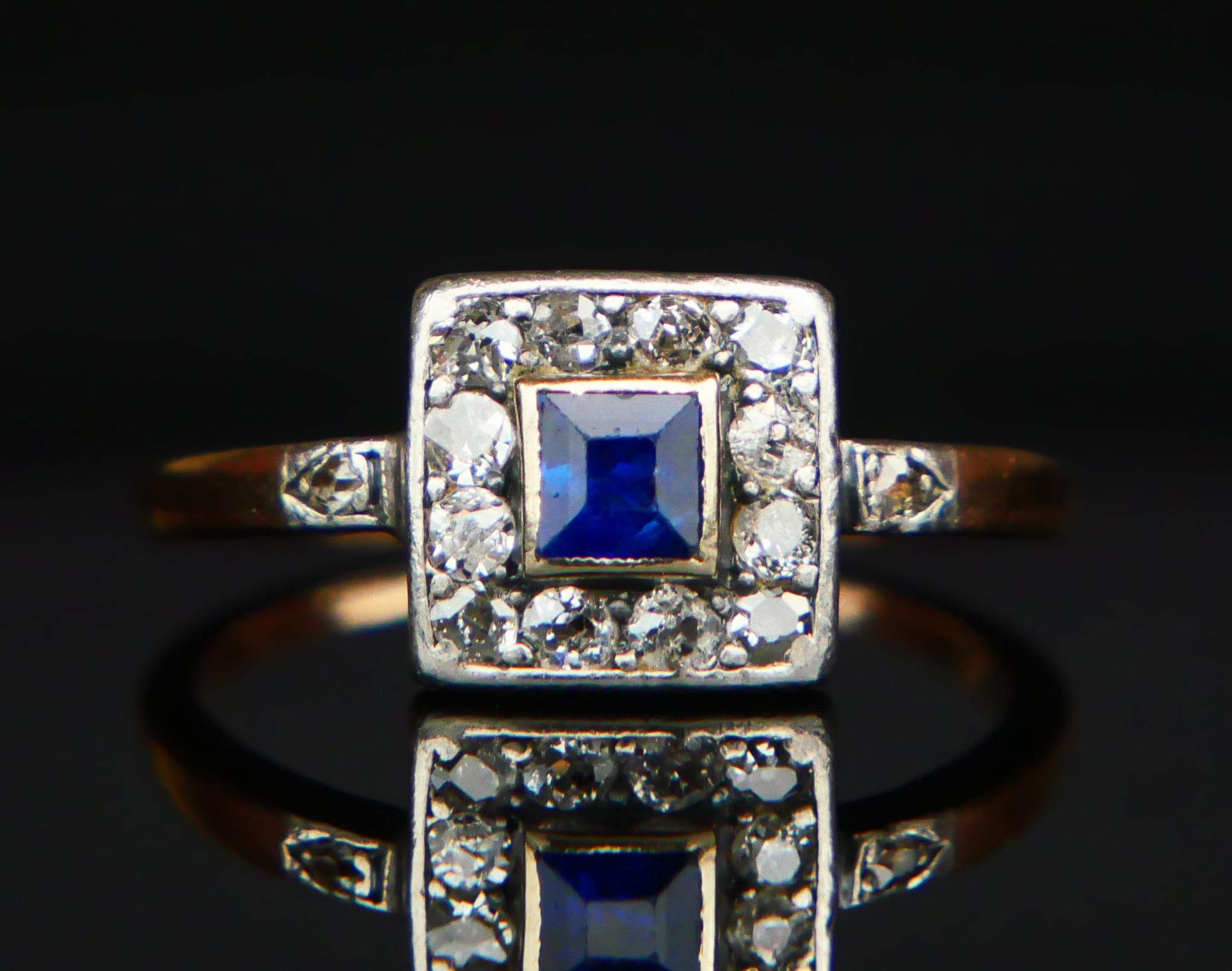 Antiker Österreichischer Ring natürlich 0.5ct Saphir 0.8ctw Diamanten 14KGoldØUS8.5/2.6gr im Angebot 1