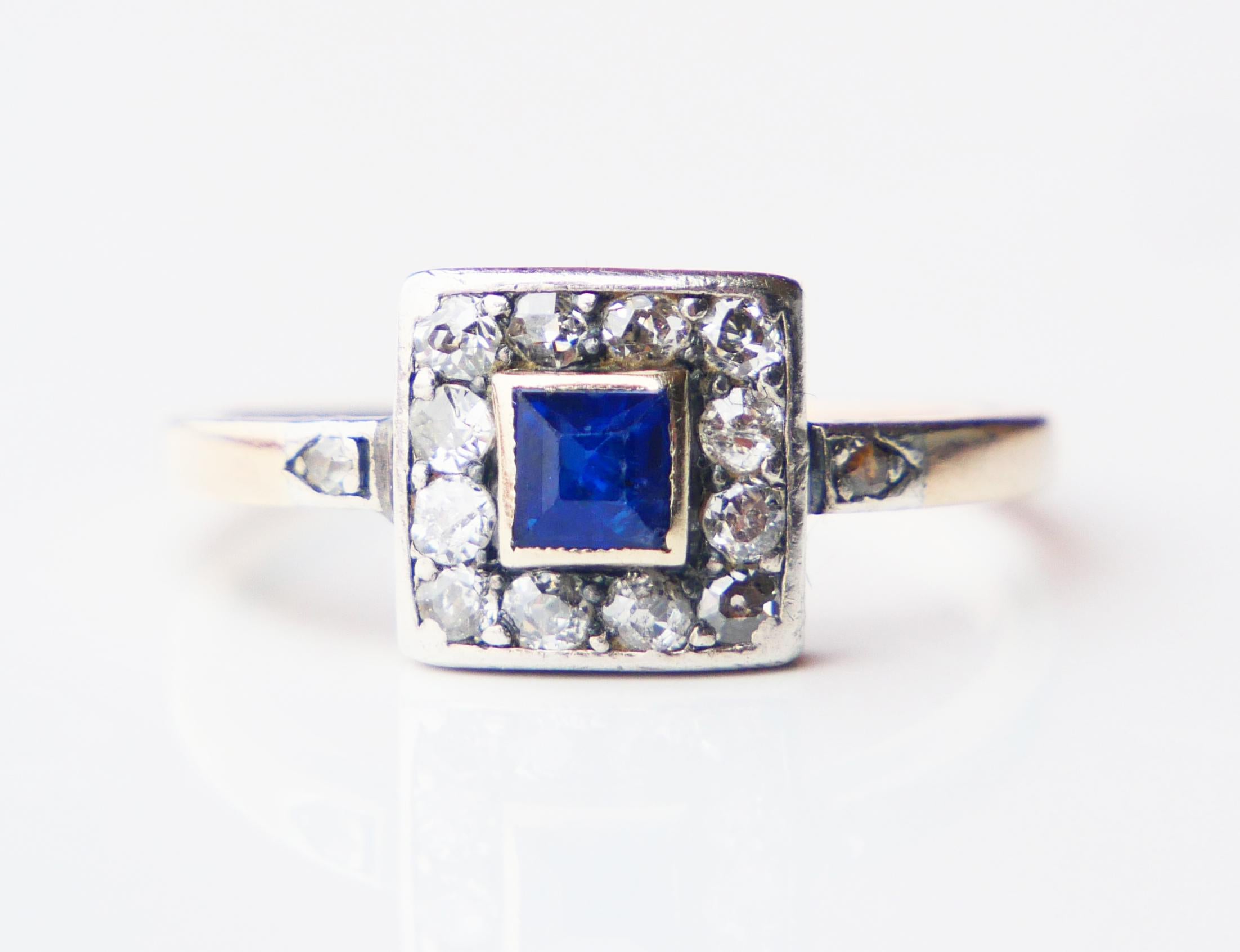 Antique Austrian Ring natural 0.5ct Sapphire 0.8ctw Diamonds 14KGoldØUS8.5/2.6gr For Sale 2