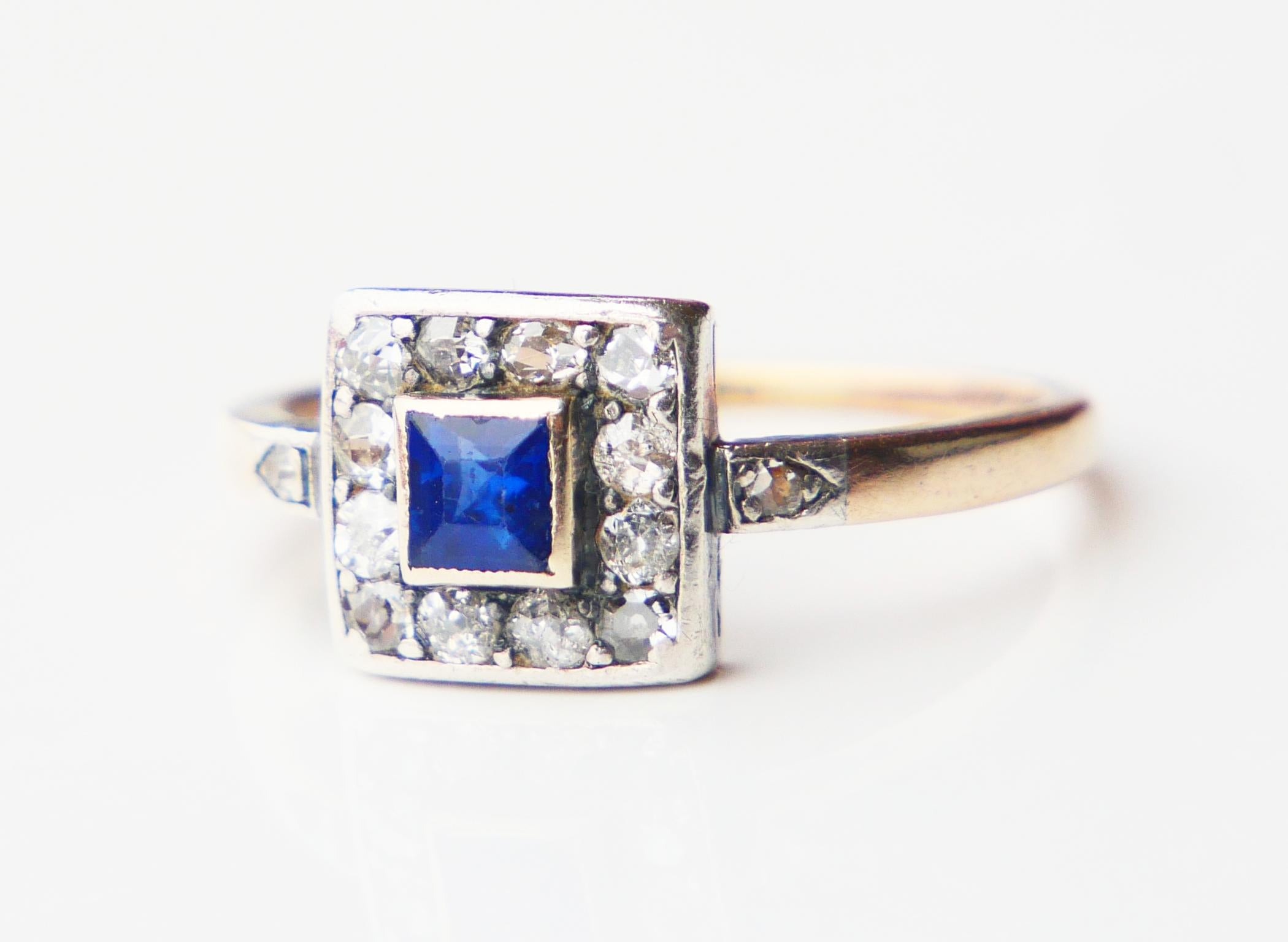 Antique Austrian Ring natural 0.5ct Sapphire 0.8ctw Diamonds 14KGoldØUS8.5/2.6gr For Sale 4