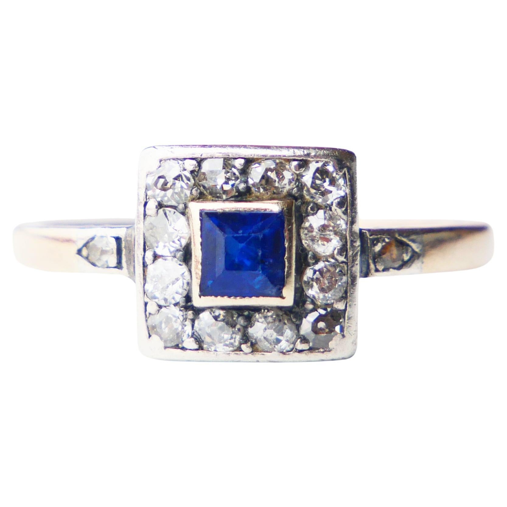 Antique Austrian Ring natural 0.5ct Sapphire 0.8ctw Diamonds 14KGoldØUS8.5/2.6gr For Sale