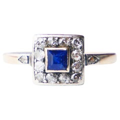 Antique Austrian Ring natural 0.5ct Sapphire 0.8ctw Diamonds 14KGoldØUS8.5/2.6gr