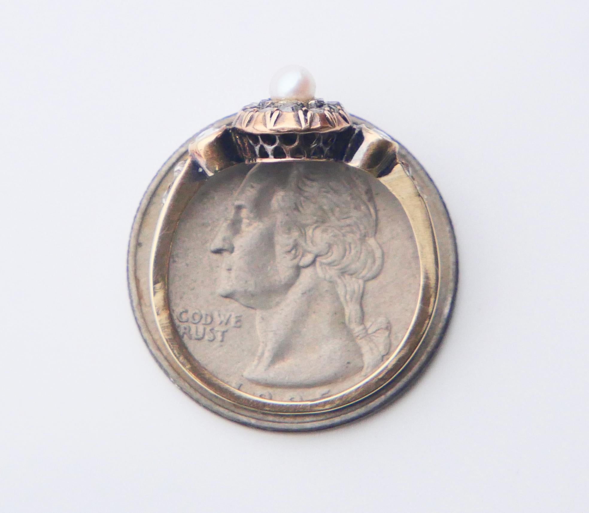 Antique Austrian Ring Pearl 0.6 ctw Diamonds 14K Gold Silver Ø US 7.25 /2.9gr For Sale 10