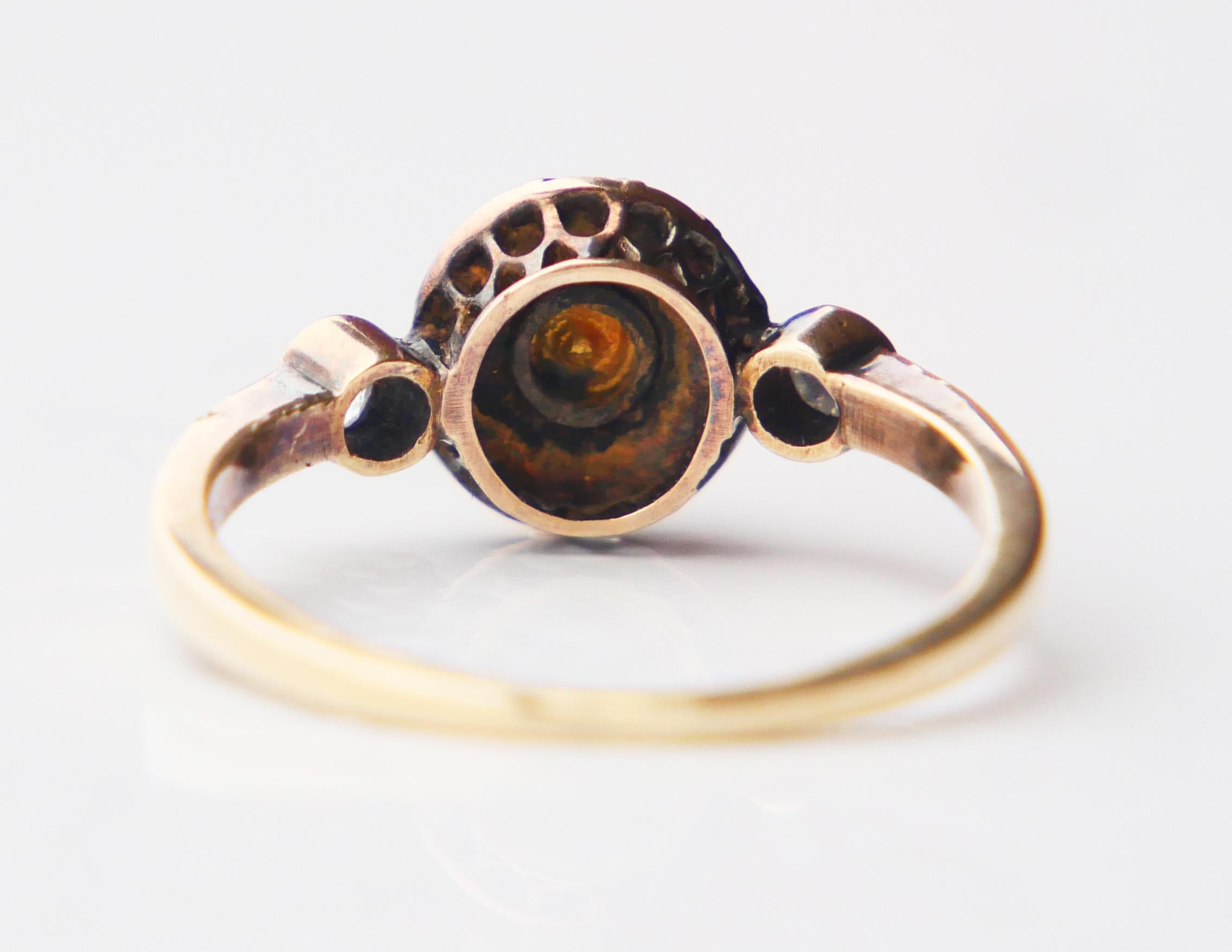 Old European Cut Antique Austrian Ring Pearl 0.6 ctw Diamonds 14K Gold Silver Ø US 7.25 /2.9gr For Sale