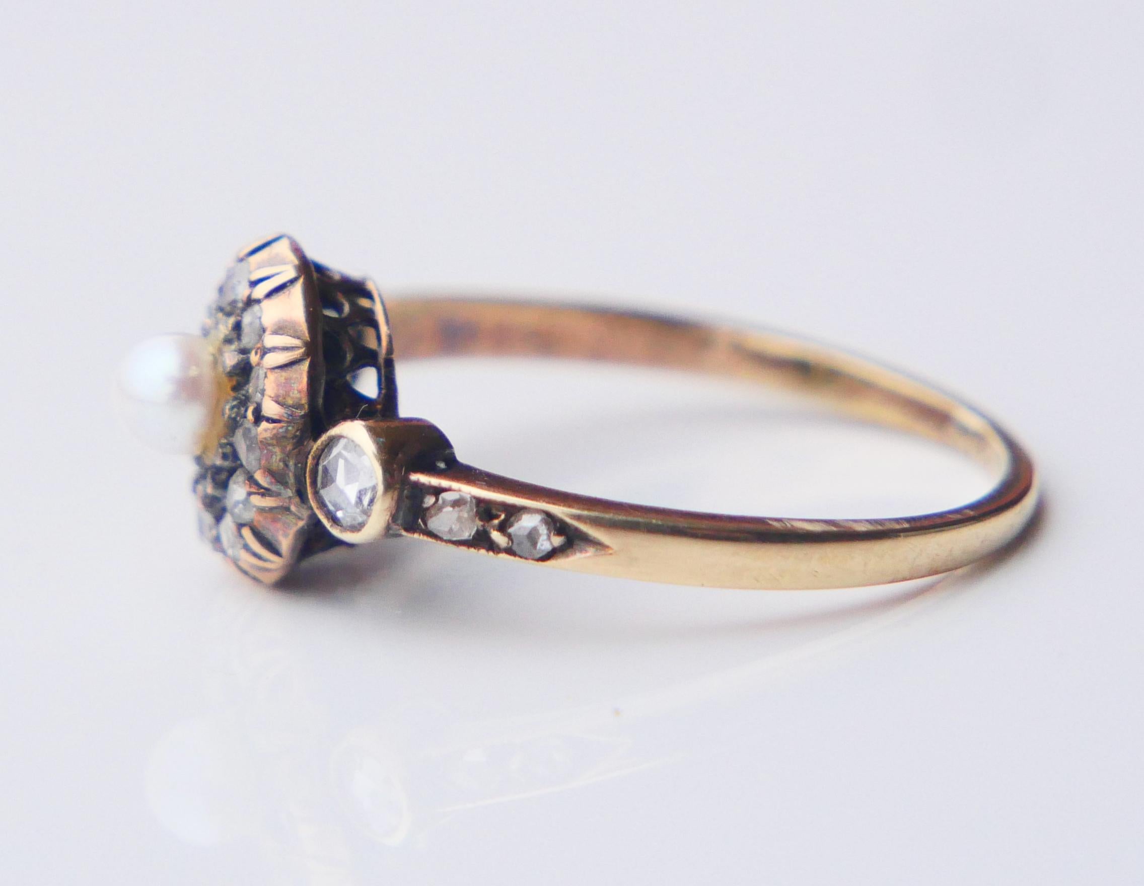 Antique Austrian Ring Pearl 0.6 ctw Diamonds 14K Gold Silver Ø US 7.25 /2.9gr For Sale 1