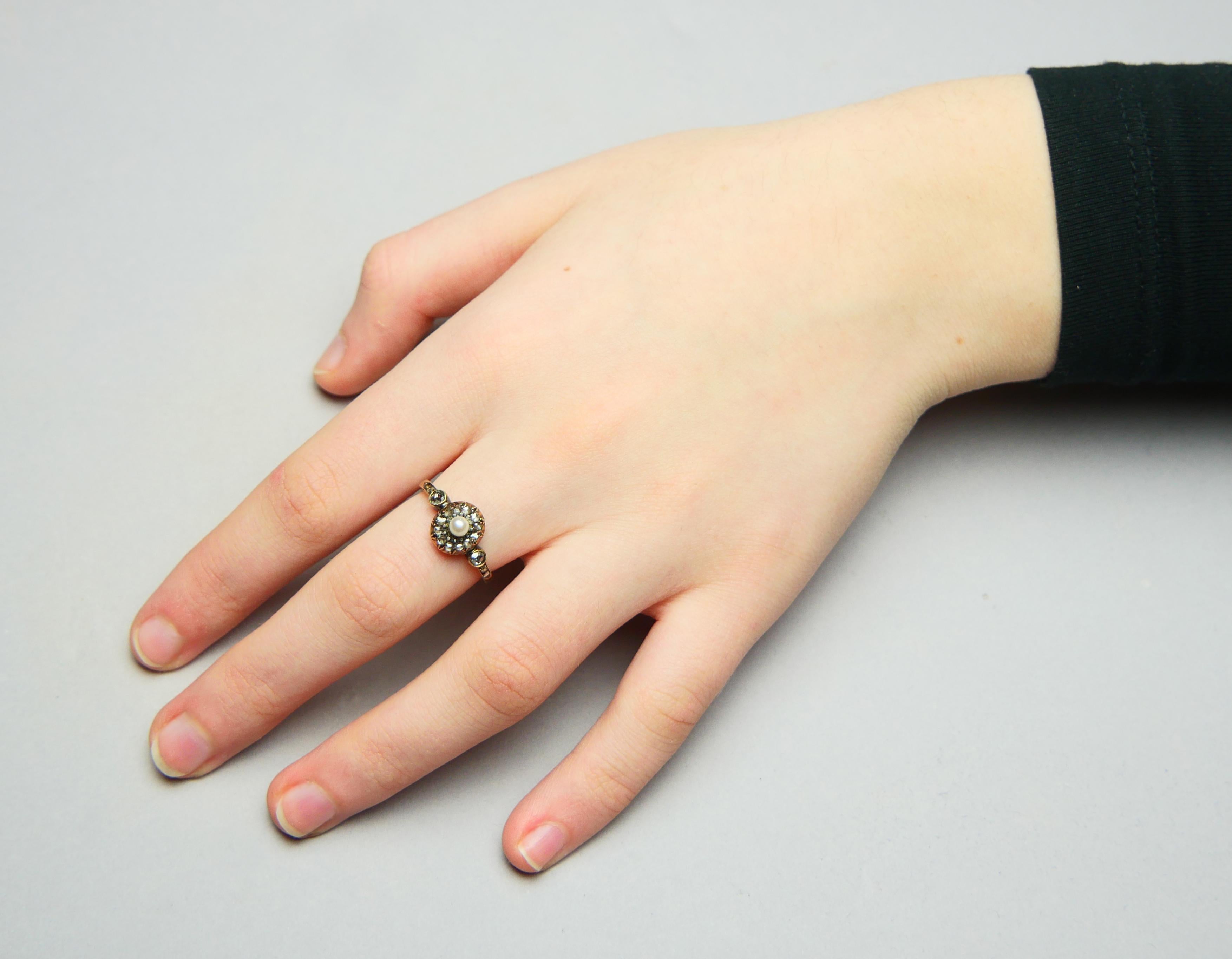Antique Austrian Ring Pearl 0.6 ctw Diamonds 14K Gold Silver Ø US 7.25 /2.9gr For Sale 3