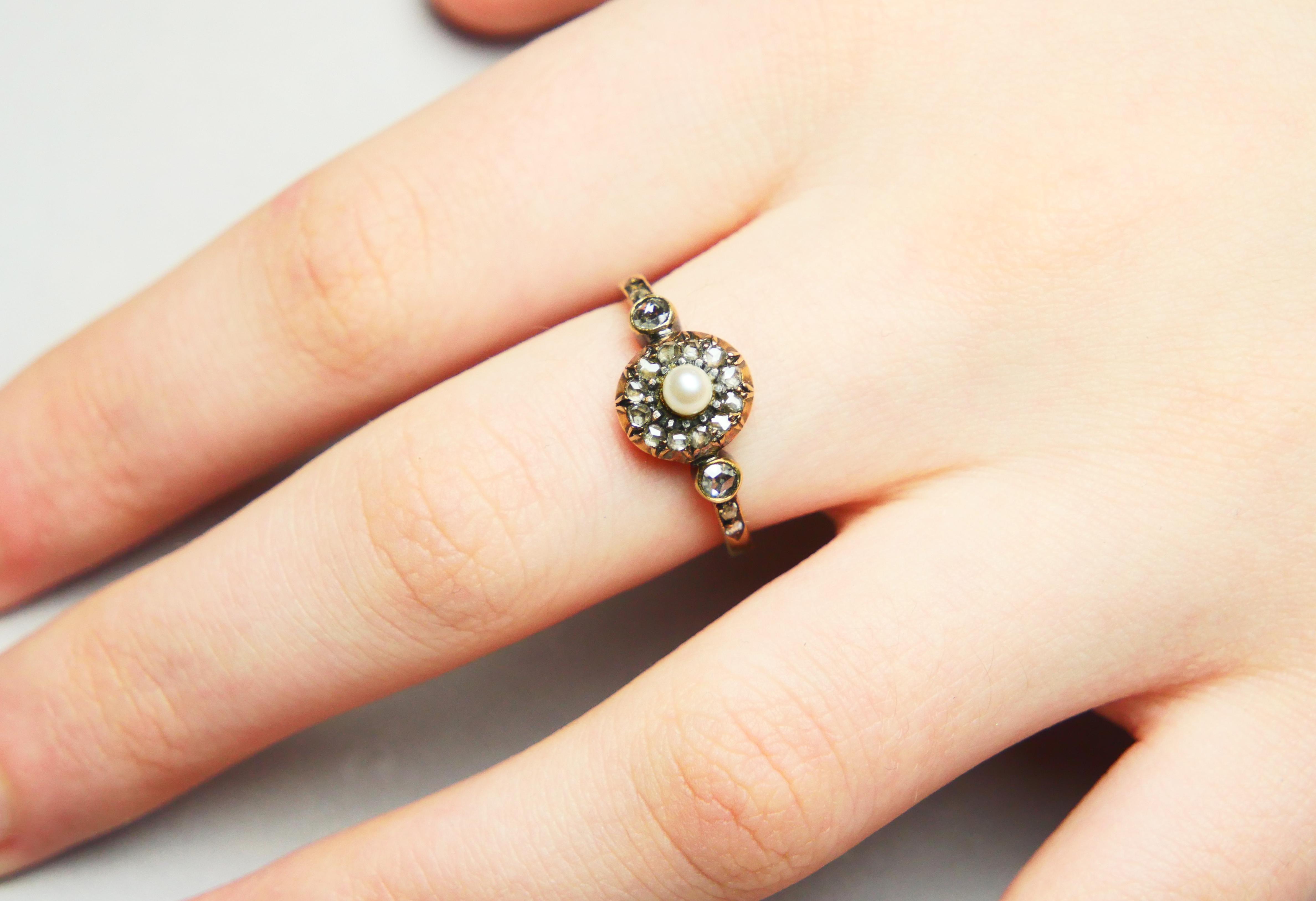 Antique Austrian Ring Pearl 0.6 ctw Diamonds 14K Gold Silver Ø US 7.25 /2.9gr For Sale 4