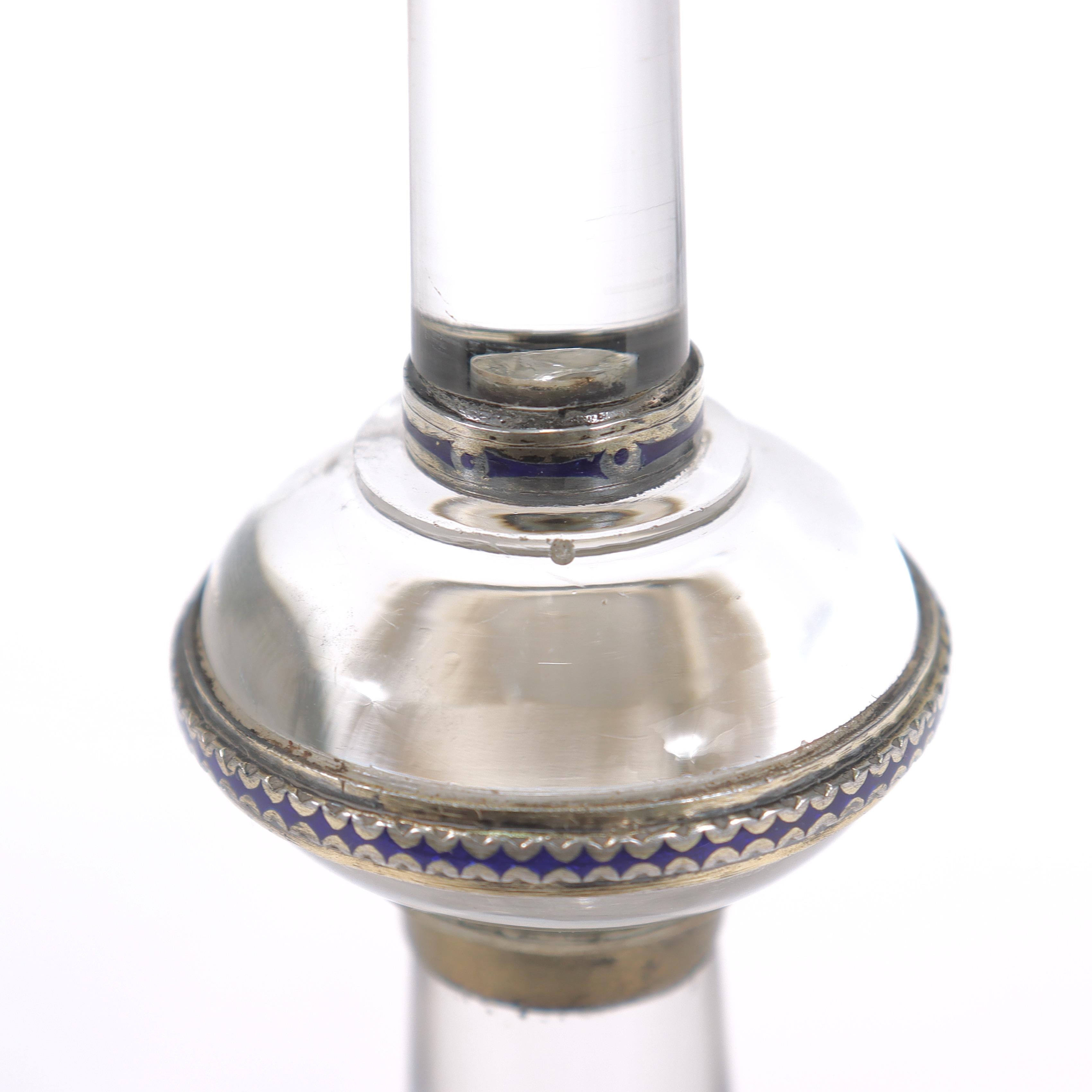 Antique Austrian Rock Crystal, Silver, and Blue Enamel Pricket Candlestick For Sale 4
