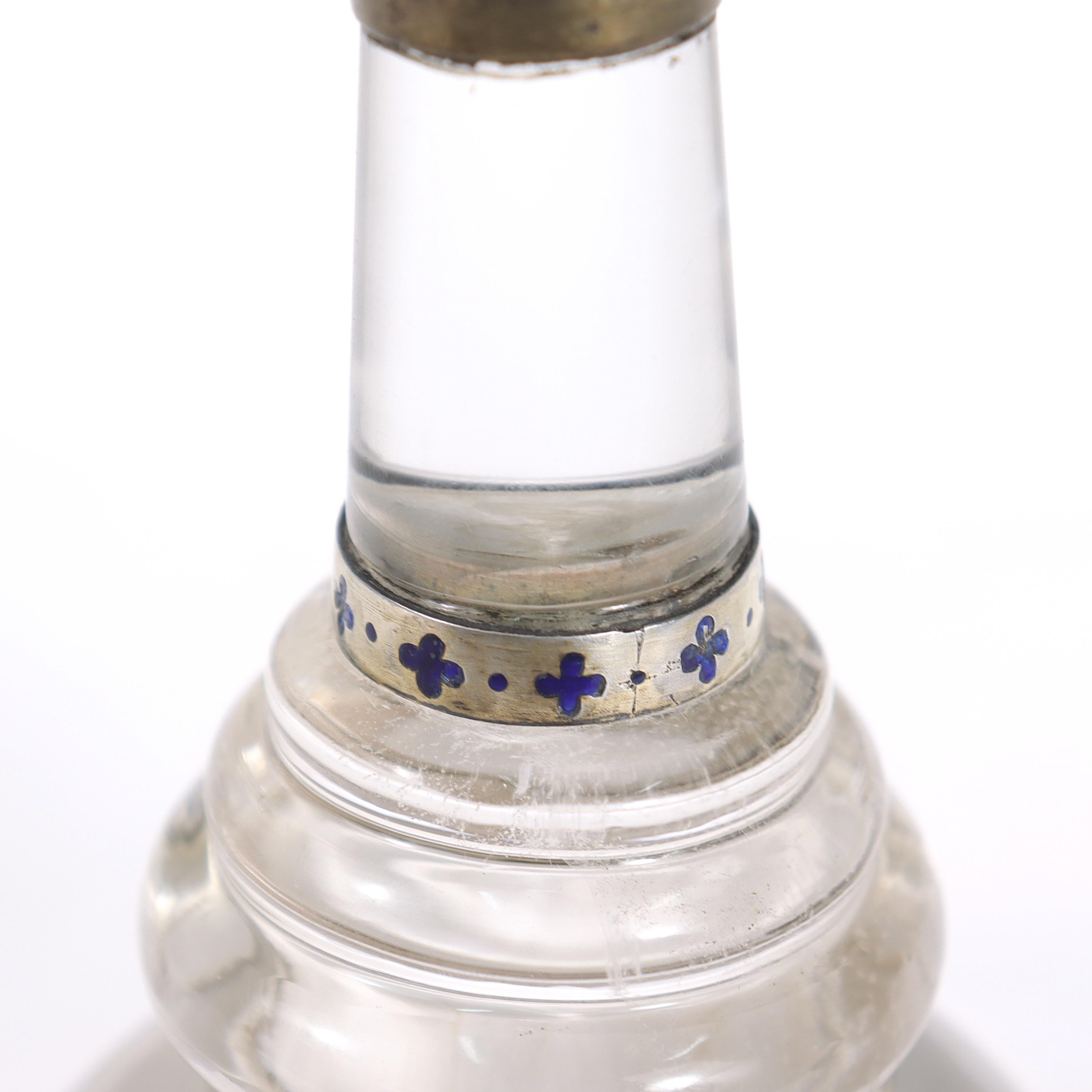 Antique Austrian Rock Crystal, Silver, and Blue Enamel Pricket Candlestick For Sale 5