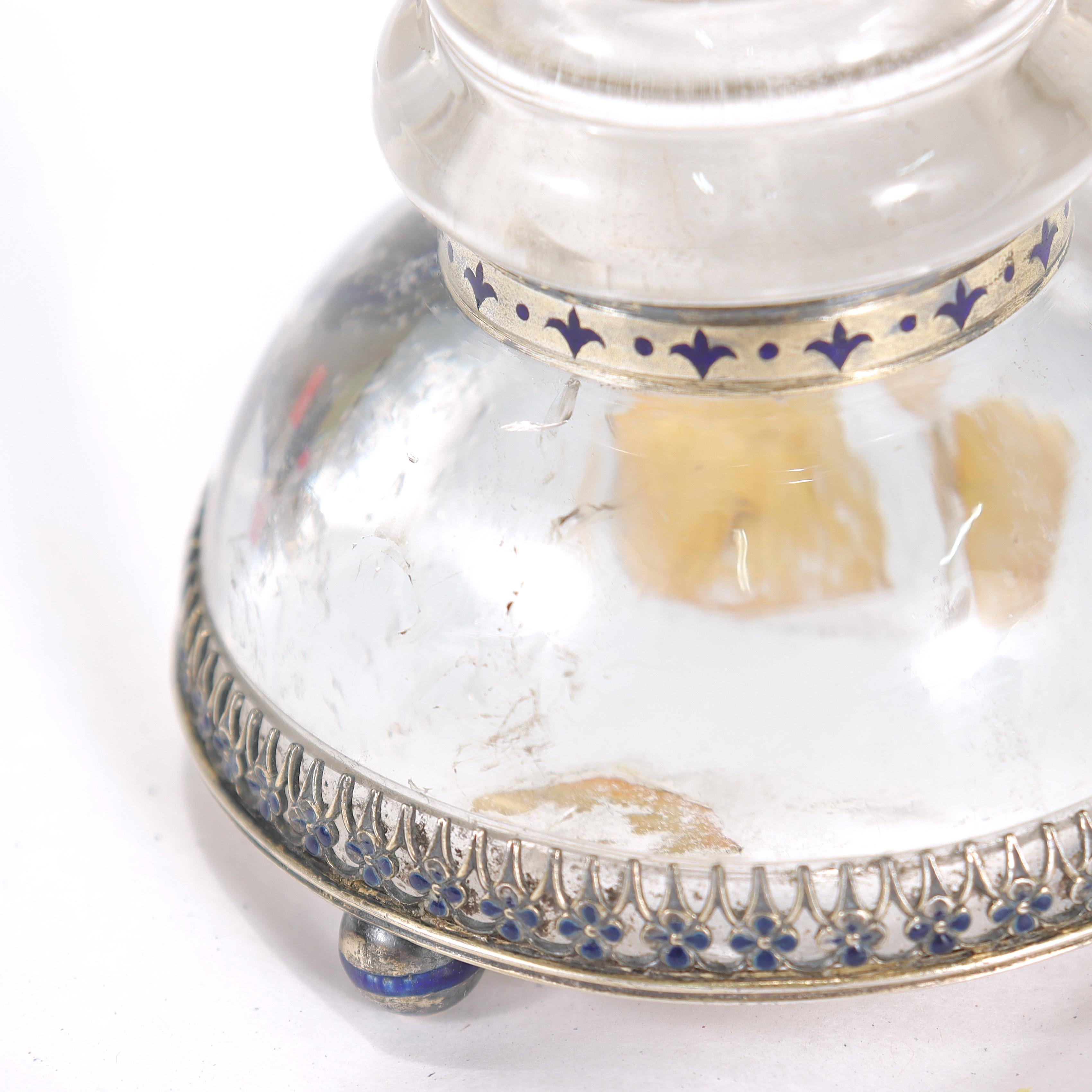 Antiker österreichischer Pricket-Kerzenständer aus Bergkristall, Silber und blauer Emaille im Angebot 10