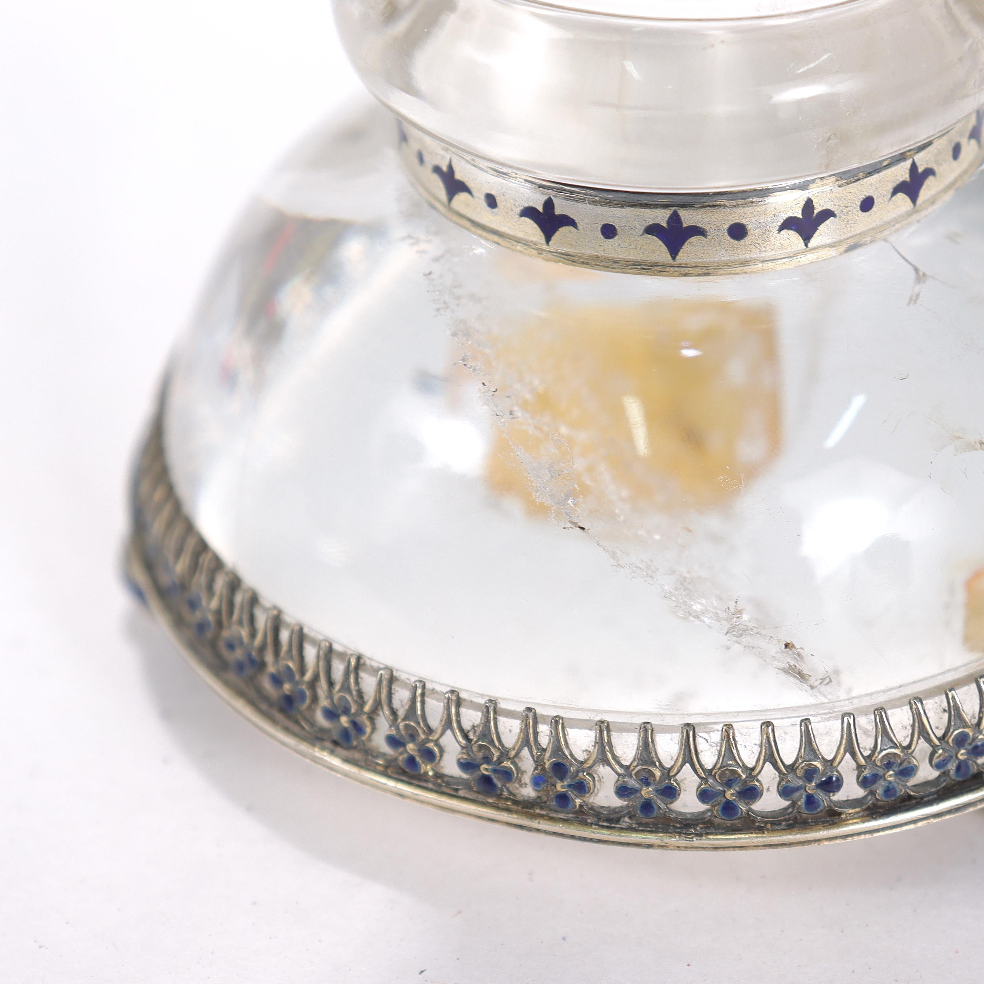 Antiker österreichischer Pricket-Kerzenständer aus Bergkristall, Silber und blauer Emaille im Angebot 11