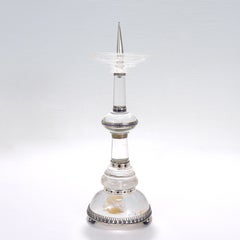 Antique Austrian Rock Crystal, Silver, and Blue Enamel Pricket Candlestick